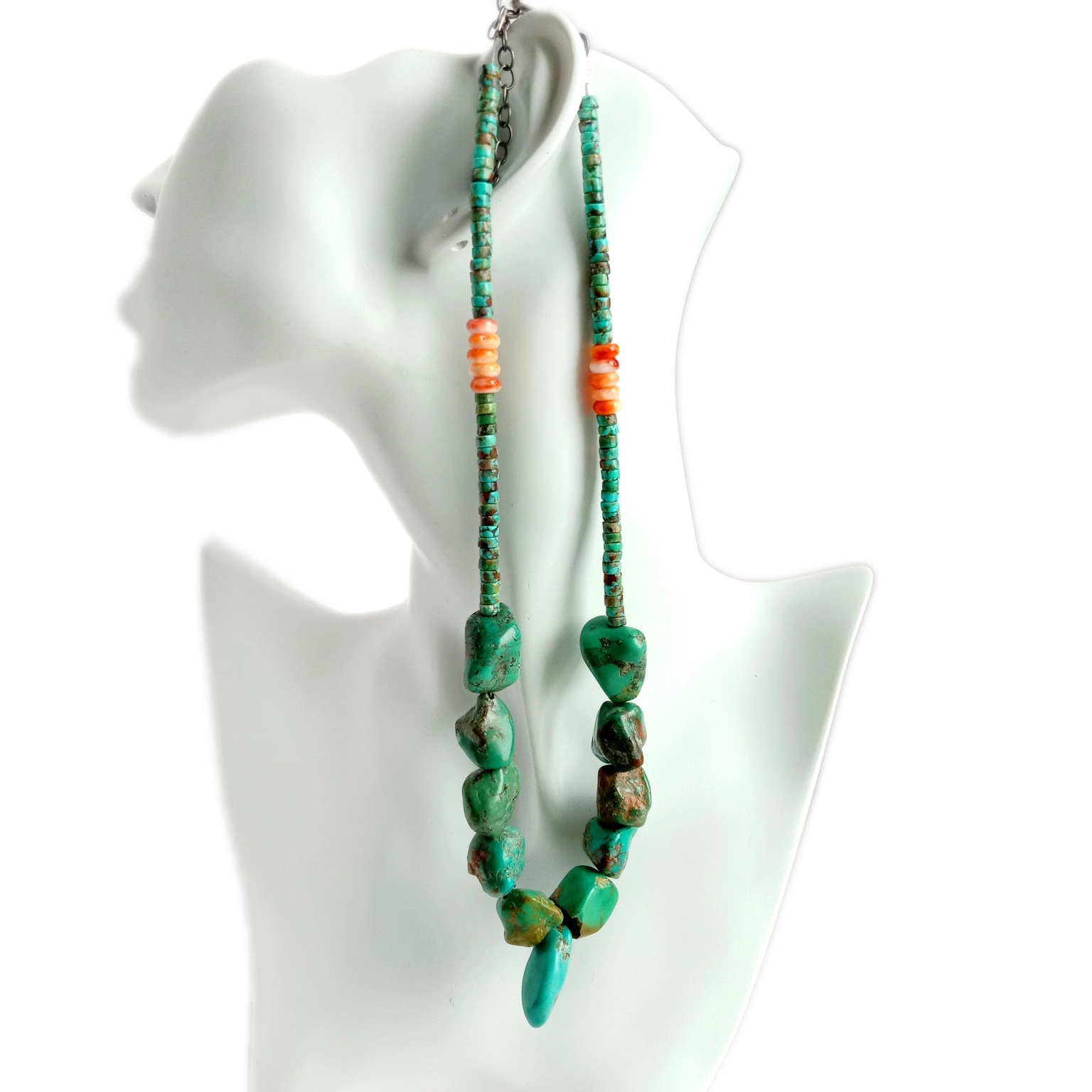 Natuurlike turkoois en stekelrige oester Handgemaakte 925 sterling silwer vroue-ketting 1