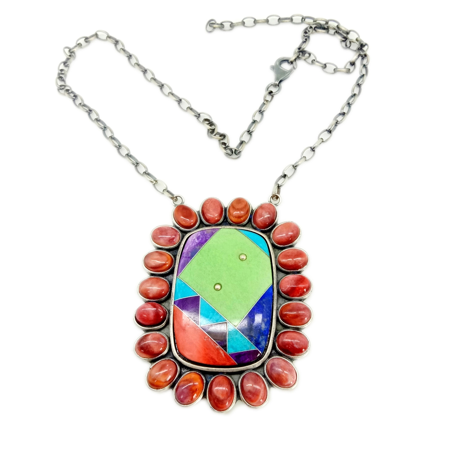 925 Spiny Oyster Turquoise Pendant Necklace Silver Bohemian Turquoise Pendant ejiri mee ihe maka onyinye. 1