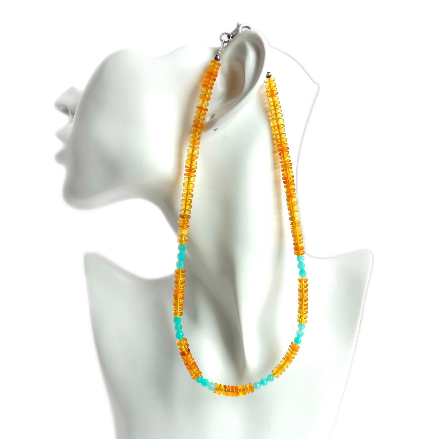 Abun Wuya na Amber Amazonite Na Hannun Abun Wuya na Amber Na Hannu da Ƙwallon Ƙwallon Ƙwallon Ƙwallon Ƙasa na Sterling Azurfa 925 1