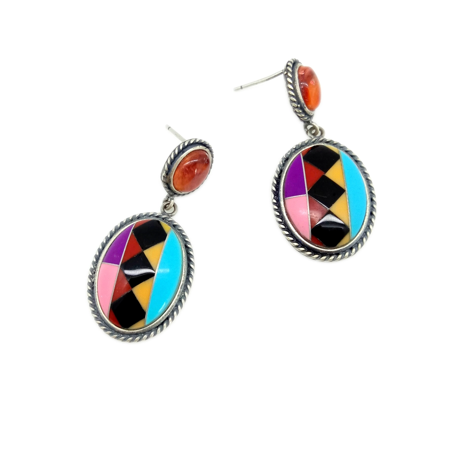 Na gaske spiny kawa Turquoise ruwan hoda duba harsashi Gemstone Earring 1