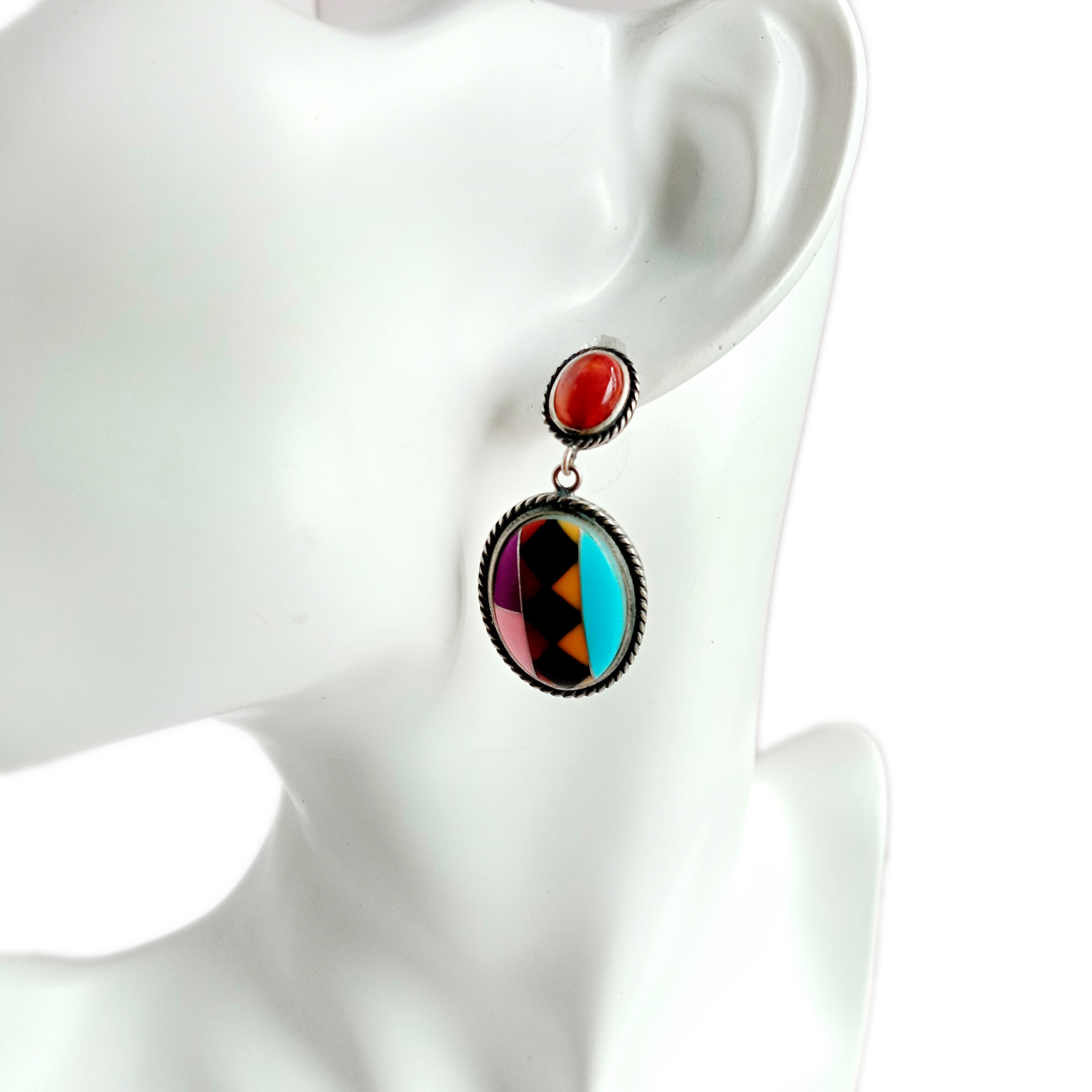 Oryginalna kolczasta ostryga Turkusowo-różowa muszla Kolczyk z kamieniem szlachetnym 15