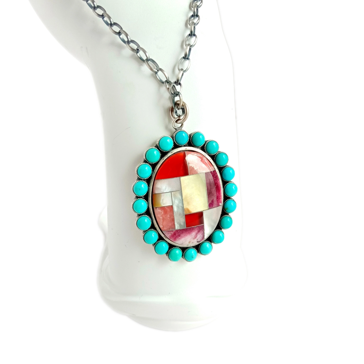 Ntuj turquoise mop Gemstone 925 Sterling Silver Pendant Necklace 1