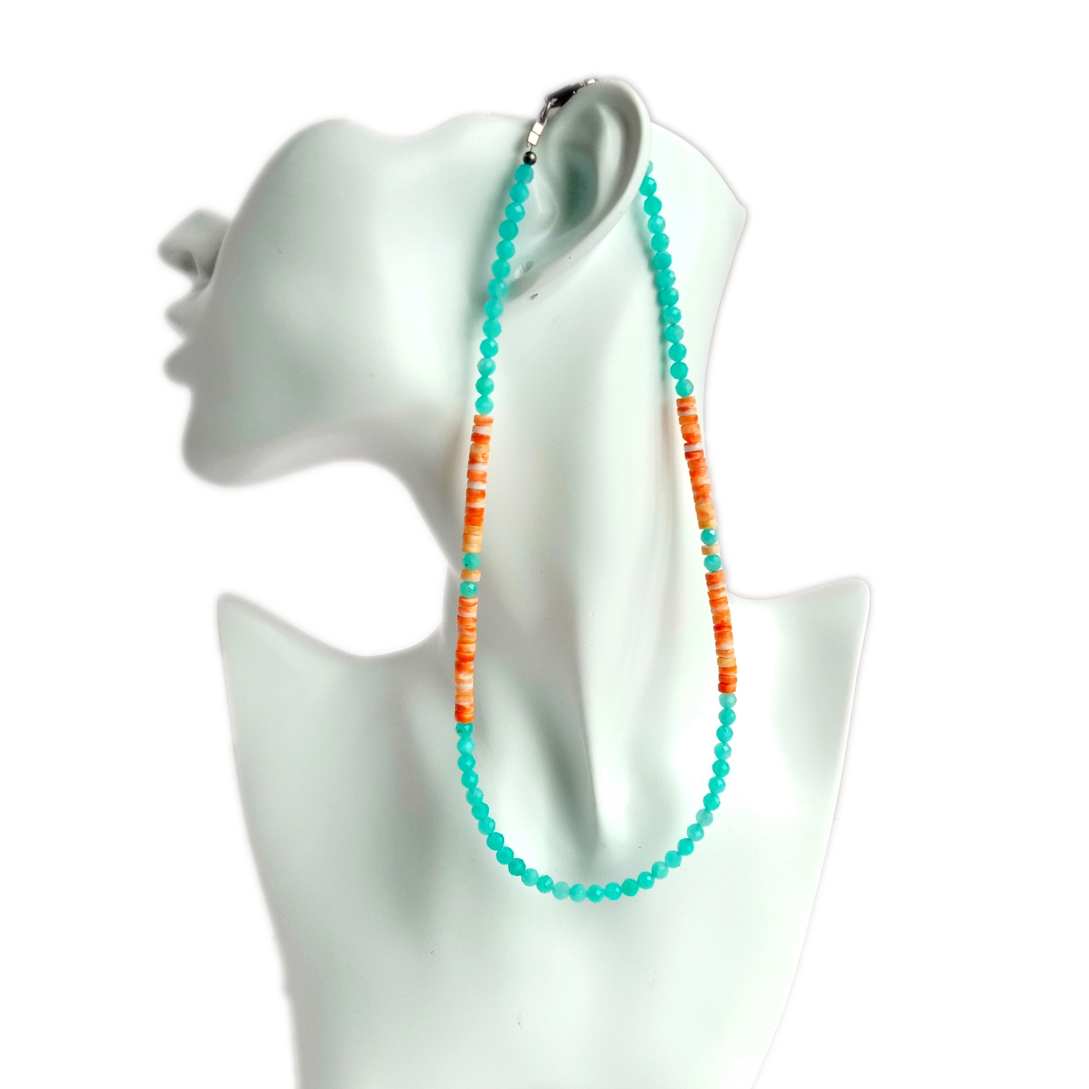 Akpụkpọ anụ amazonite eke bumblebee 925 Sterling Silver Gemstone Necklace 3A Ogo Beads 1