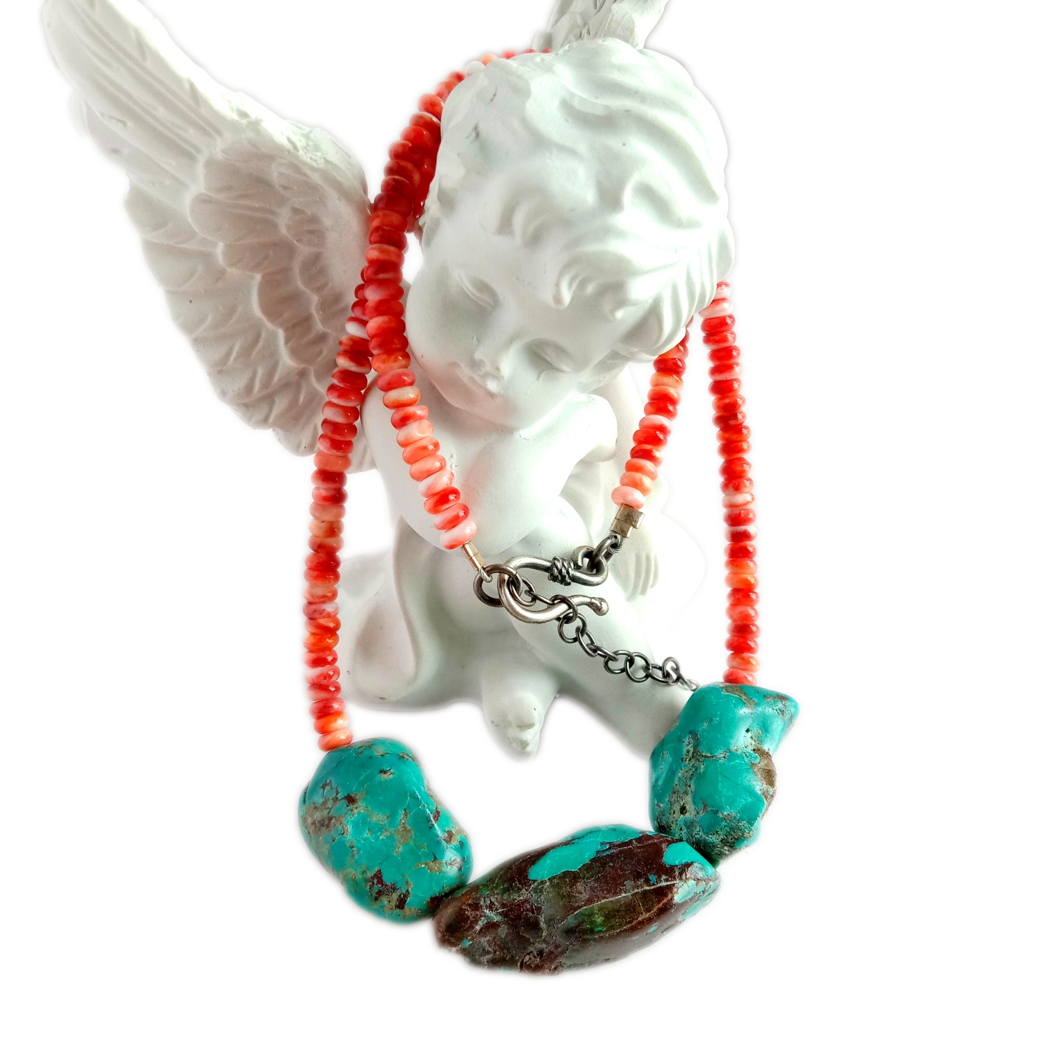 Żibeġ tal-gajdra turquoisespiny naturali 925 Sterling Silver Gemstone Necklace 3A Kwalità Żibeġ 14