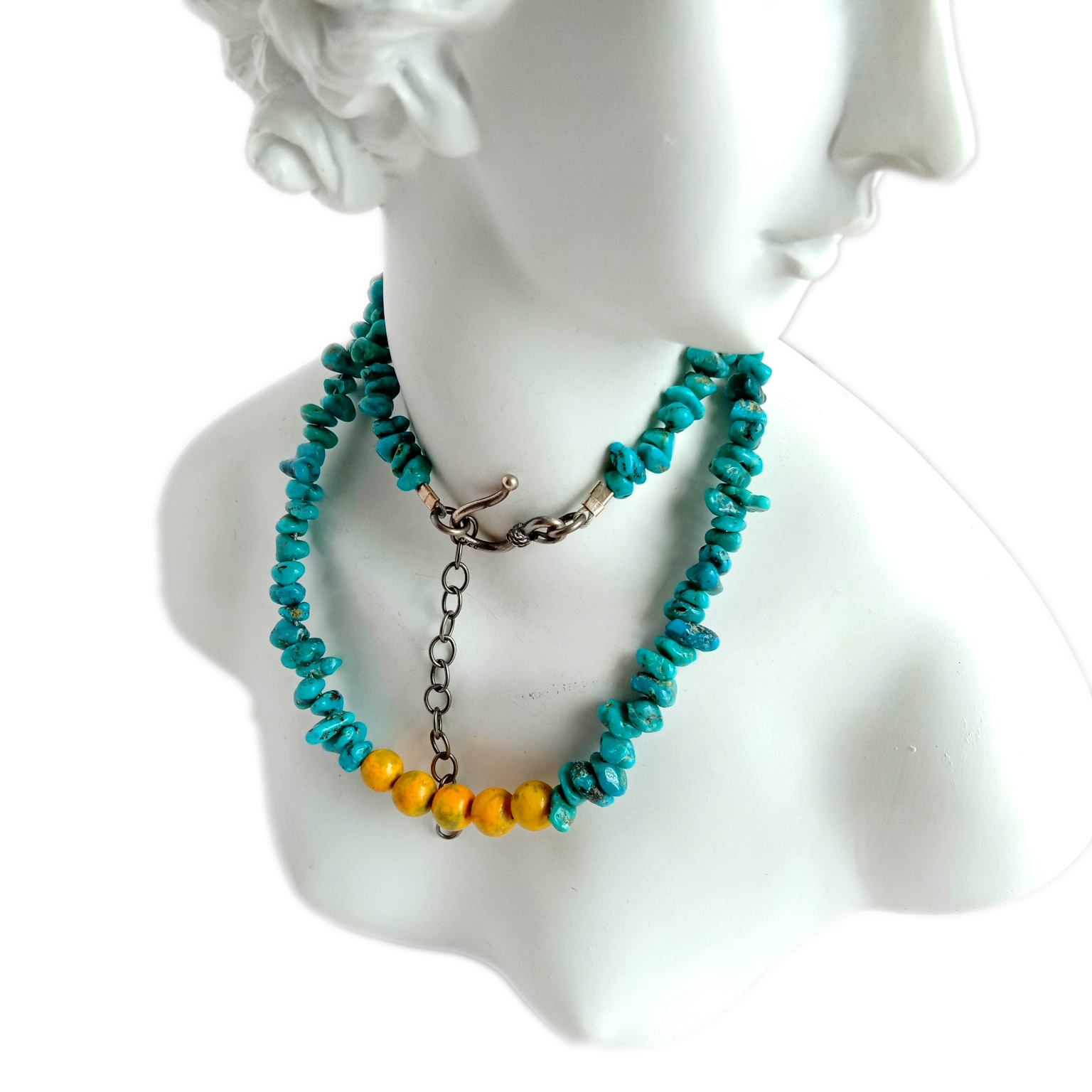 Natural turquoise bumblebee Master Healer beads 925 Sterling Silver Gemstone Necklace 14