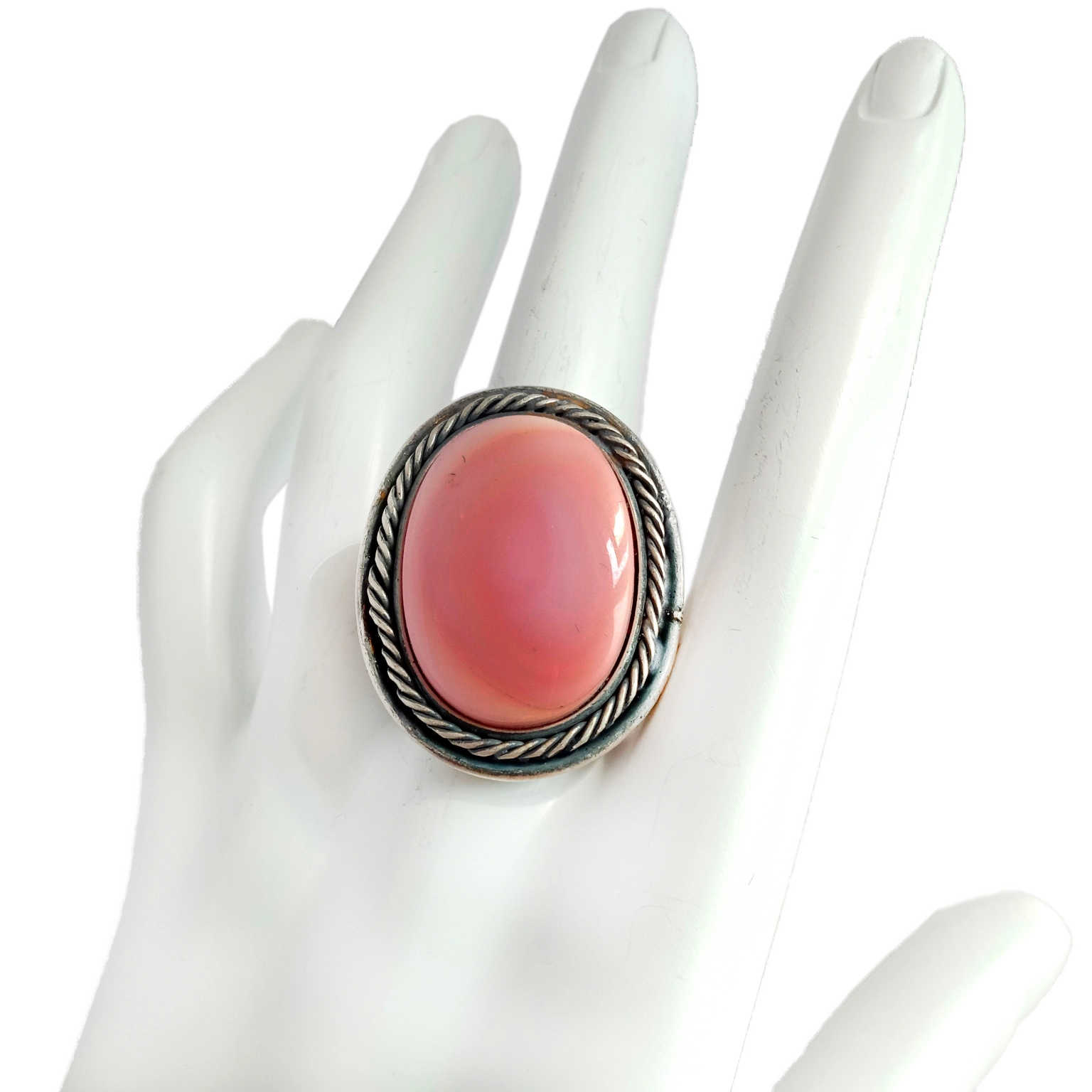 Pink eke na-ahụ shei Gemstone 925 Sterling Silver Ring 1