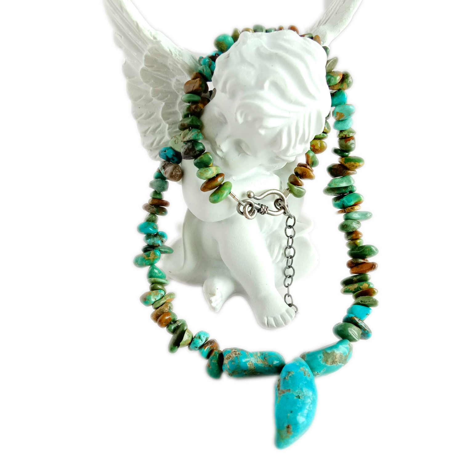 Ġenwina Naturali Master Healer tubi turkważ żibeġ lewn tondi 925 Sterling Silver Necklace 15