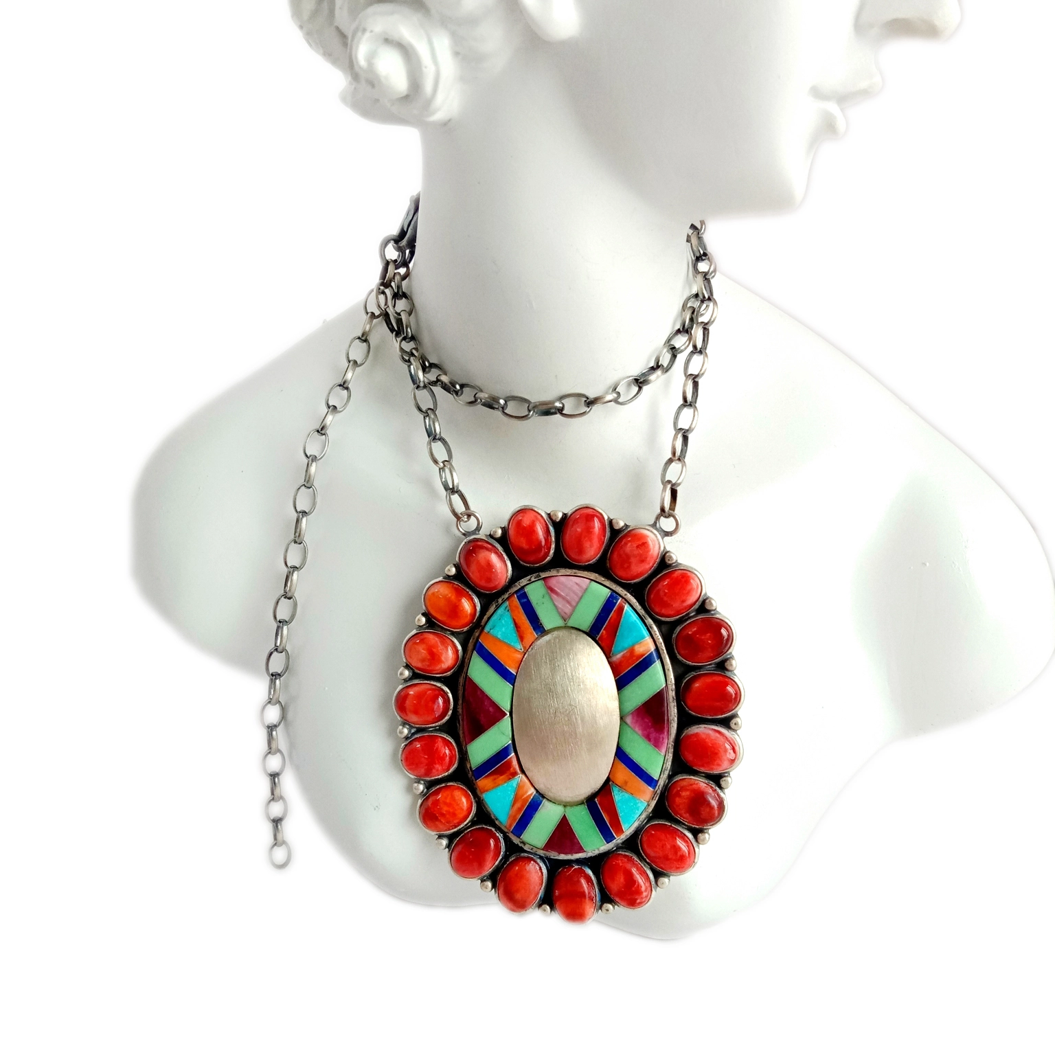 Natural lapis lazuli Turquoise mop spiny oyster 925 Sterling Silver Gemstone beads Turquoise Necklace 1