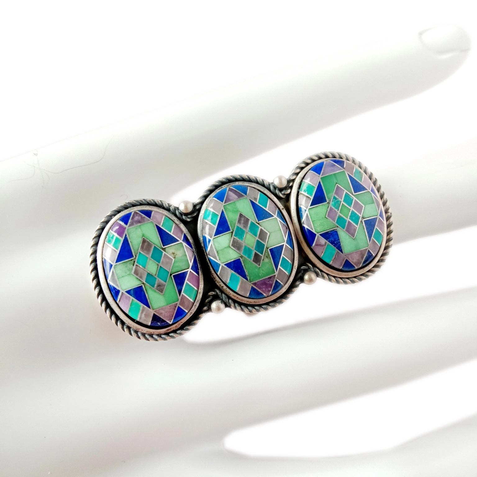 925 Sterling Silver Native American Turquoise Lapis Lazuli Nplhaib 1