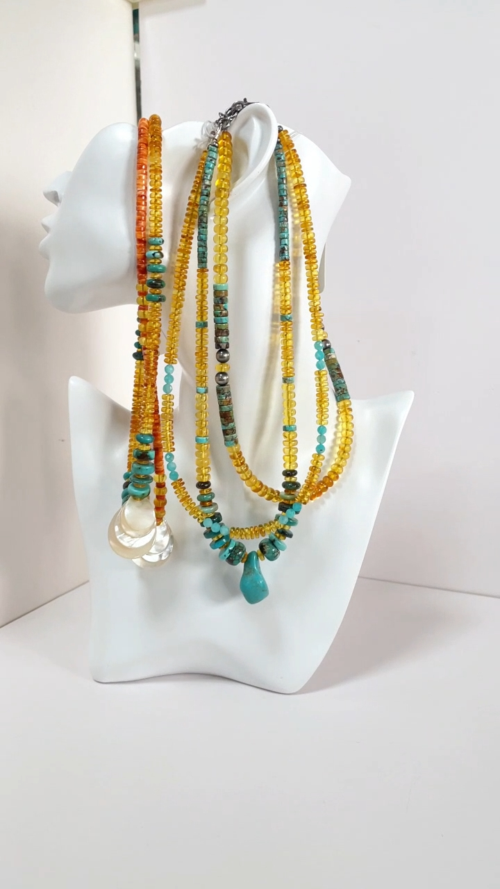 High Quality Citrine Necklace Combined with Turquoise Rondelle Beads Spiny Oyster 9