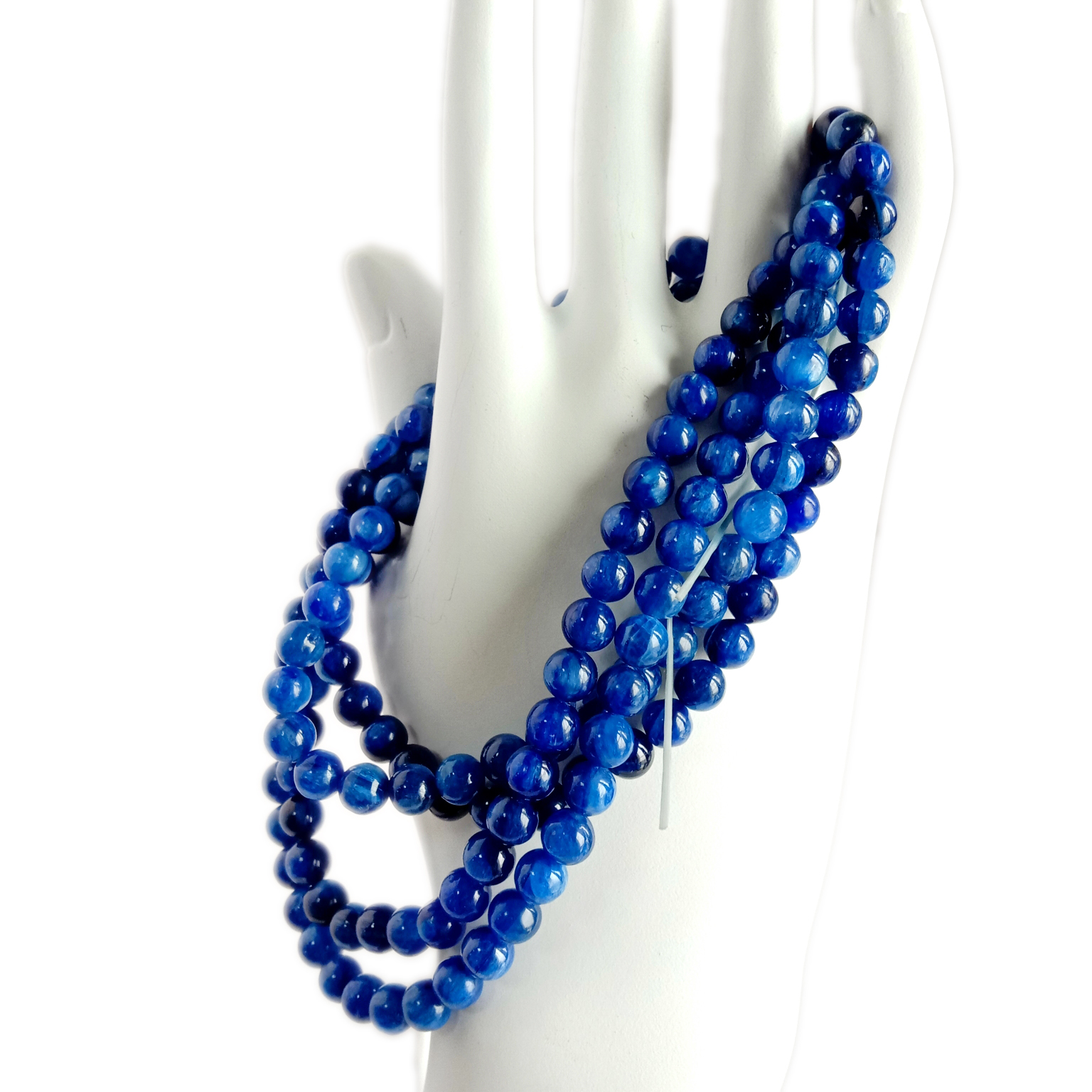 ខ្សែកអង្កាំពណ៌ខៀវធម្មជាតិ Kyanite 6mm Blue Kyanite Smooth Round Beads Necklace Blue Mala Necklace 14