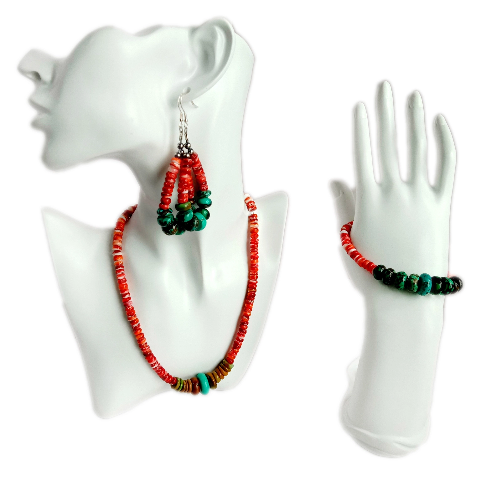 Ntuj spiny oyster thiab turquoise 925 Sterling nyiaj teeb Gemstone hlaws Turquoise hlaws 1