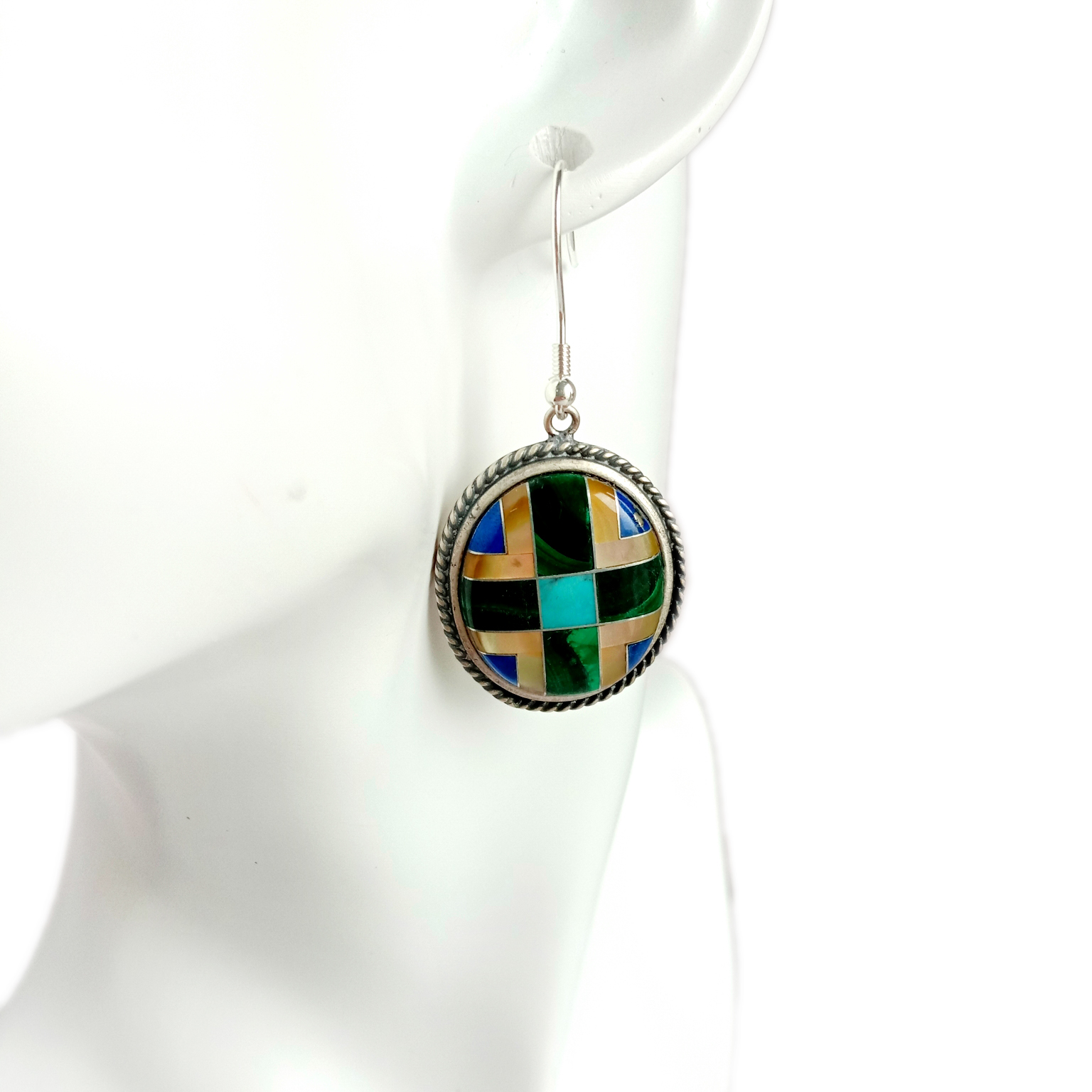 925 srebro rdzennych amerykanów lapis lazuli turkusowy mop kolczyki z kamieniami szlachetnymi 15