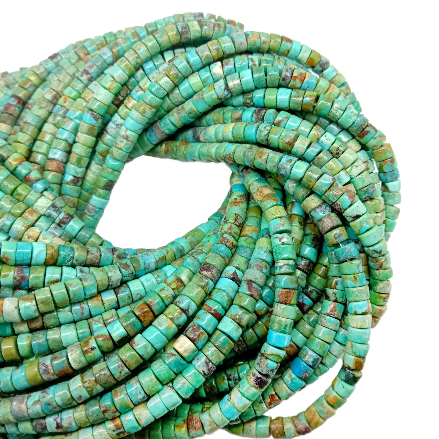 Turquoise Heishi 4MM hlaws Pob zeb Ntev ntev hauv 16 Nti xiav Turquoise Heishi hlaws cov hniav nyiaj hniav kub 1