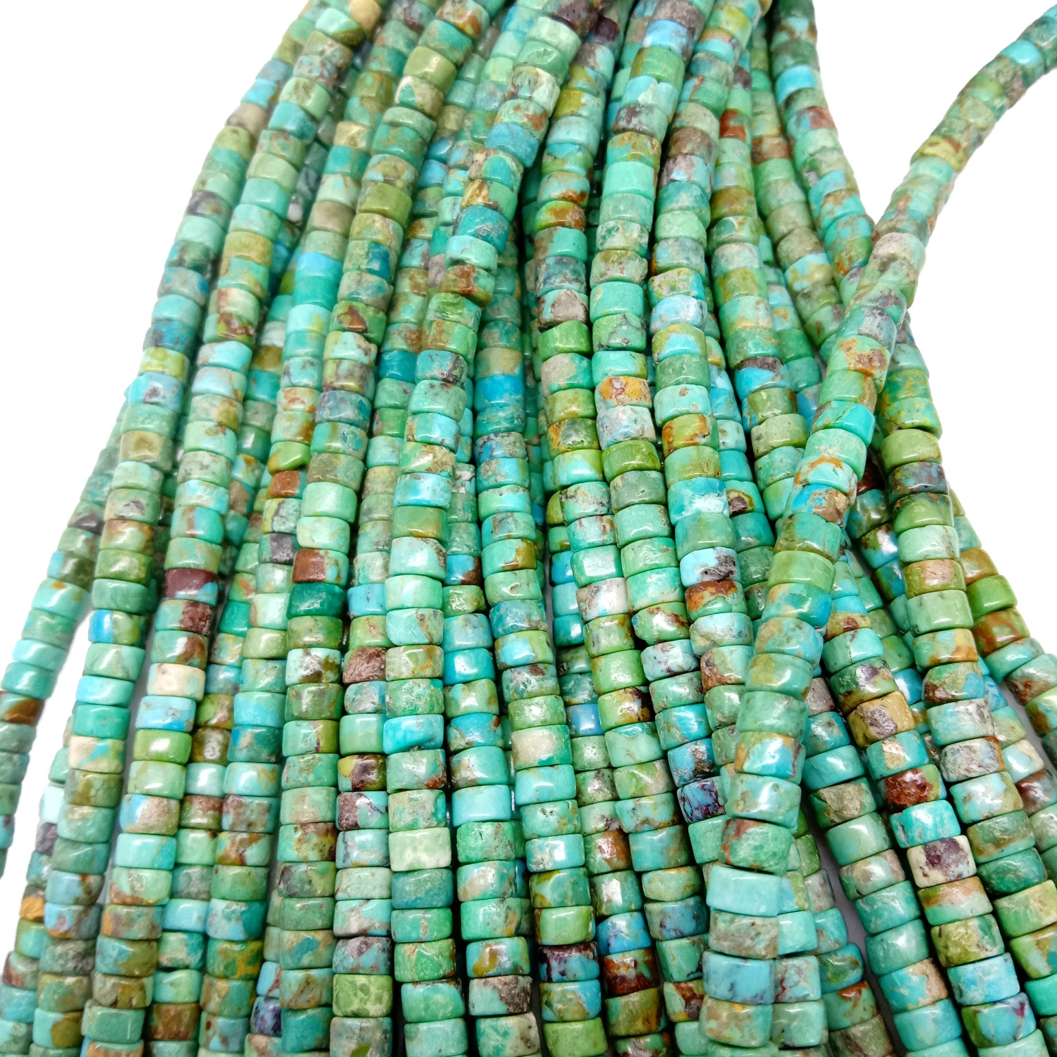 Turquoise Heishi 4MM hlaws Pob zeb Ntev ntev hauv 16 Nti xiav Turquoise Heishi hlaws cov hniav nyiaj hniav kub 18