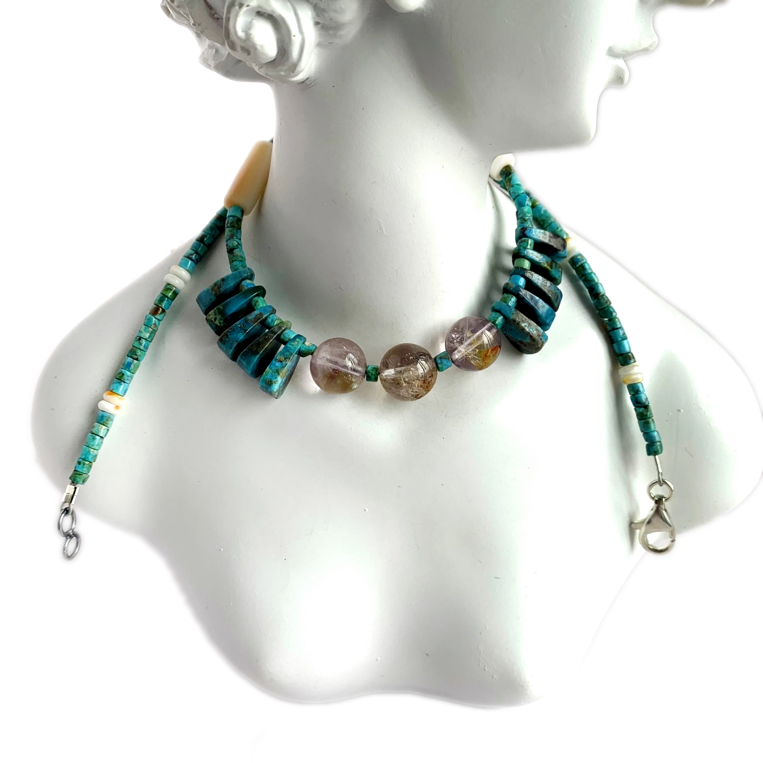 Natural Turquoise pink see shei uhie quartzite 925 Sterling Silver 16 inch Gemstone jewely olu olu. 1