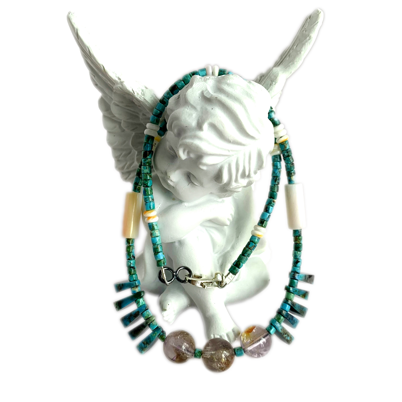 ធម្មជាតិ ពណ៌ផ្កាឈូក Turquoise ឃើញសែលក្រហម quartzite 925 Sterling ប្រាក់ 16 អ៊ីញ ត្បូងពេជ្រ ខ្សែក 15