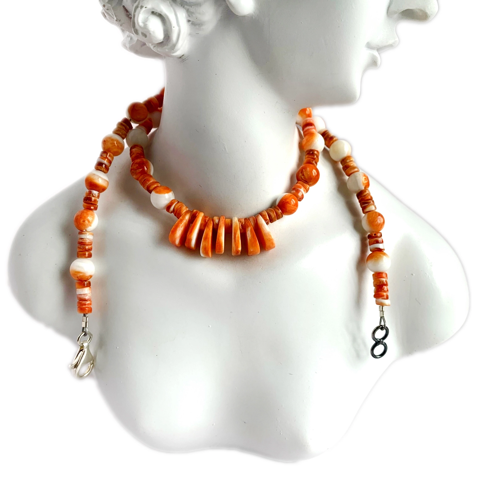 Ntuj spiny oyster 925 Sterling Silver 16 Inch Gemstone hniav nyiaj hniav kub Necklace 1