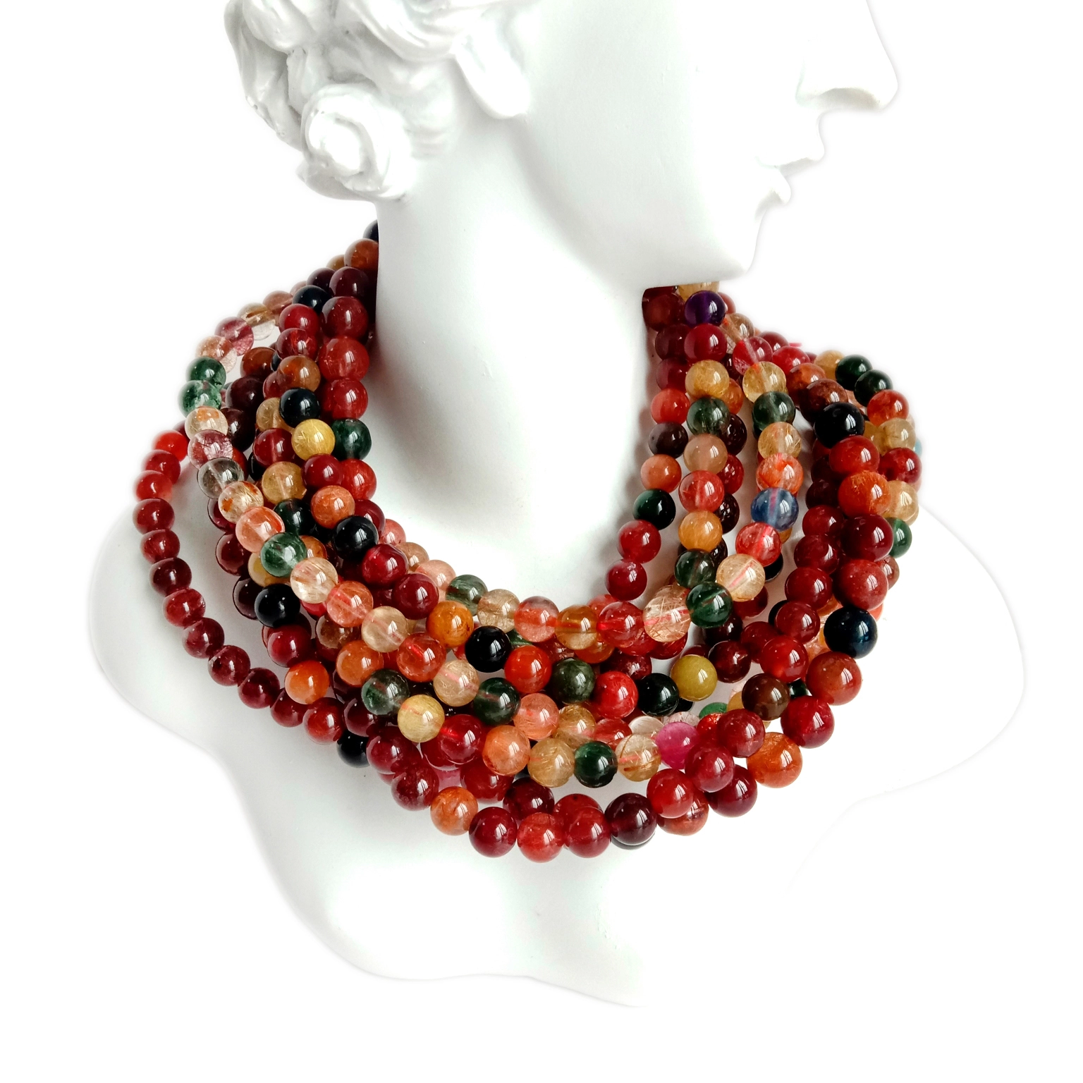 Ntuj 6mm Muaj yeeb yuj Rutilated Quartz Beaded Rau Txiv neej thiab poj niam Hnub yug khoom plig 1