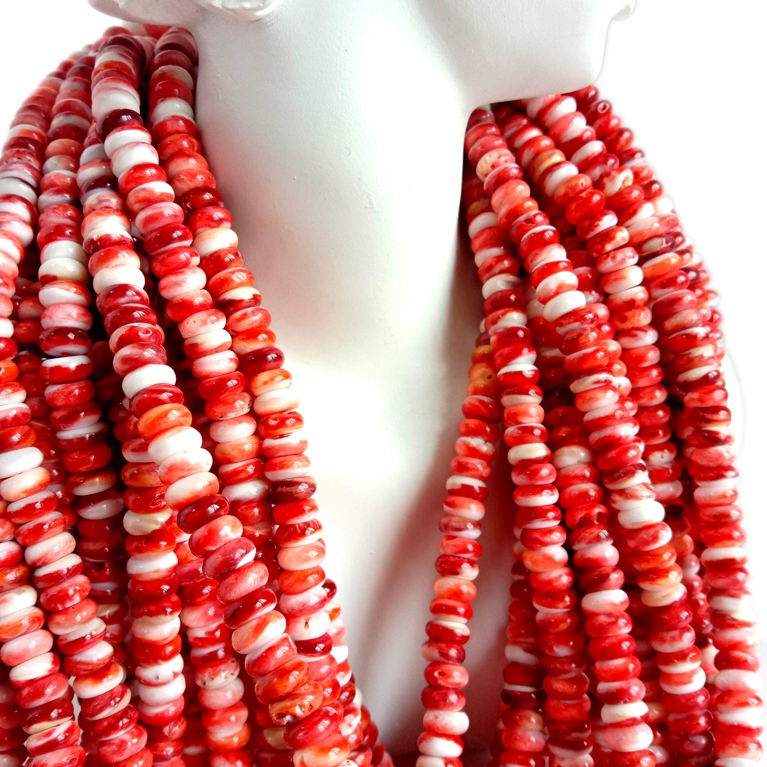 Natural Deep Orange Spiny Oyster 6mm Rondell Beads 14