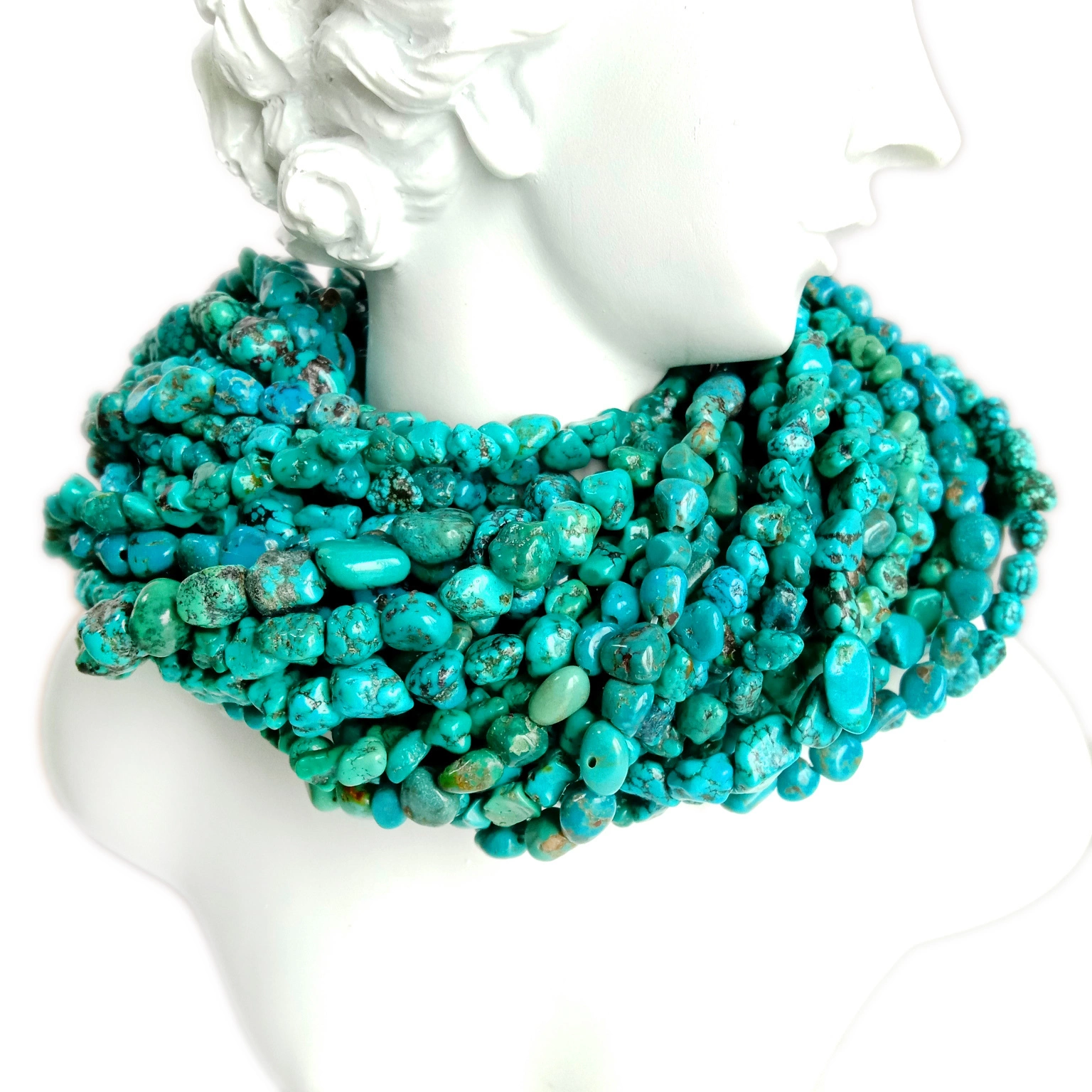 16 Nti Ntuj Gemstone Necklace nrog Turquoise Nuggets Xiav Xim Turquoise Necklace Khoom 1