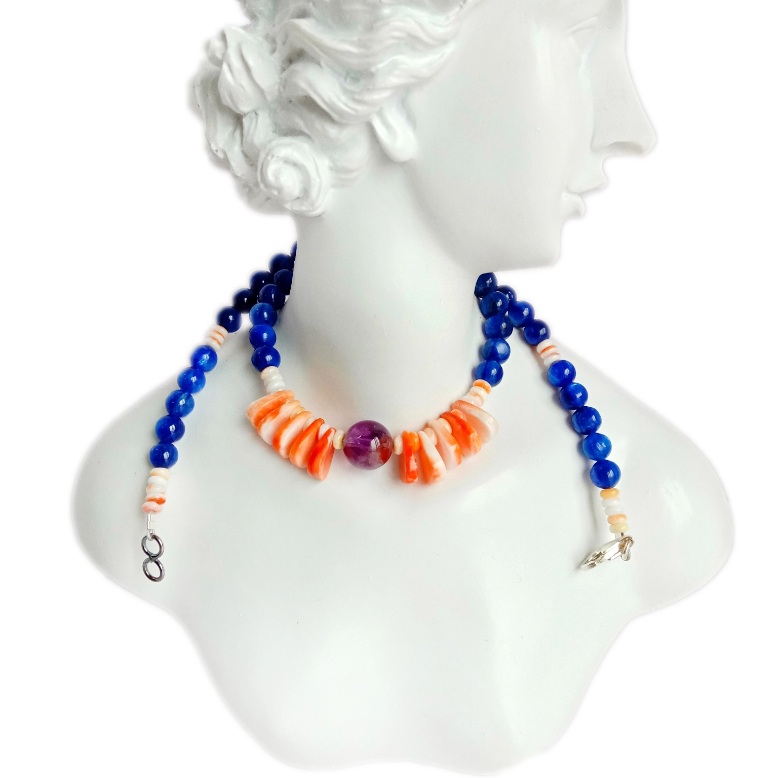 Nkume olu dị elu dị elu nwere Spiny Oyster Kyanite Amethyst Round Beads Rondelle Beads Shell Beads. 1
