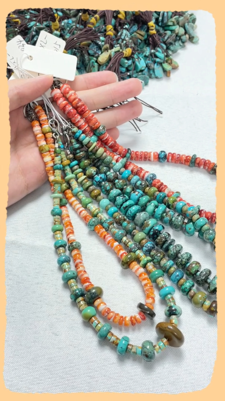 Natural Turquoise and Spiny Oyster Collection Turquoise Heishi Rondelle Beads Spiny Oyster Rondelle Beads 9
