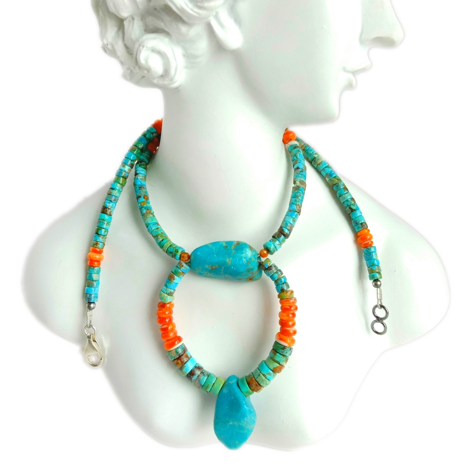 Natural Turquoise spiny oyster Gemstone Beads 925 Sterling Silver 16 inch Strand 3A Olu olu dị mma 1