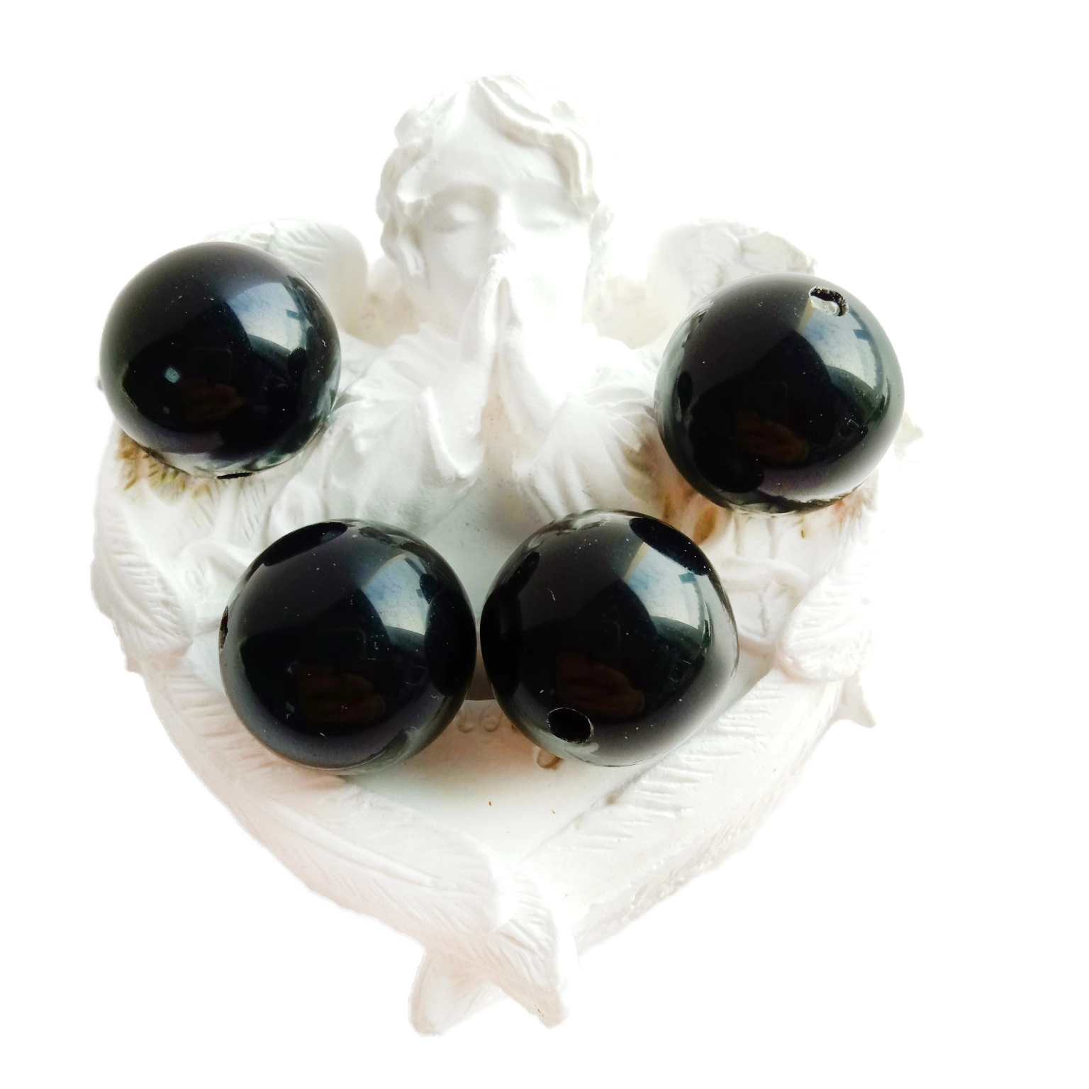 د 19mm تور Obsidian Beads کرسټال مالا موتي شفاهي کرسټال مرۍ ګردي تور موتي 1