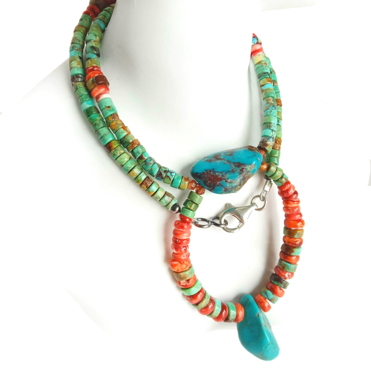 Oisrí spíonacha Turquoise Nádúrtha 925 muince Sterling Silver Western Concho Navajo Stíl coirníní muince Turquoise 14