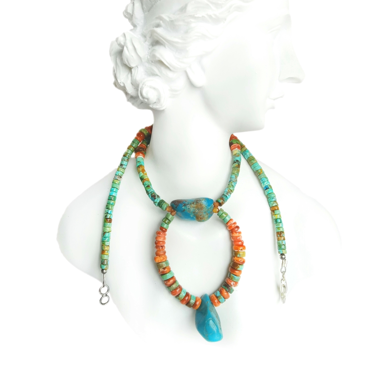 Ntuj Turquoise spiny oyster 925 Sterling Silver saw caj dab Western Concho Navajo Style hlaws Turquoise Necklace 1