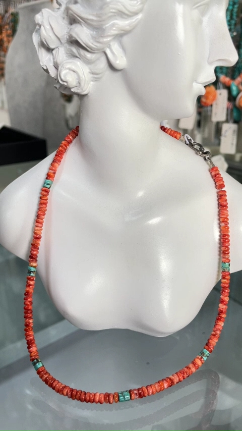 Turquoise spiny oyster Bumble bee Sterling Silver CARLSBAD Turquoise Beaded Necklace Turquoise Statement Necklace 9