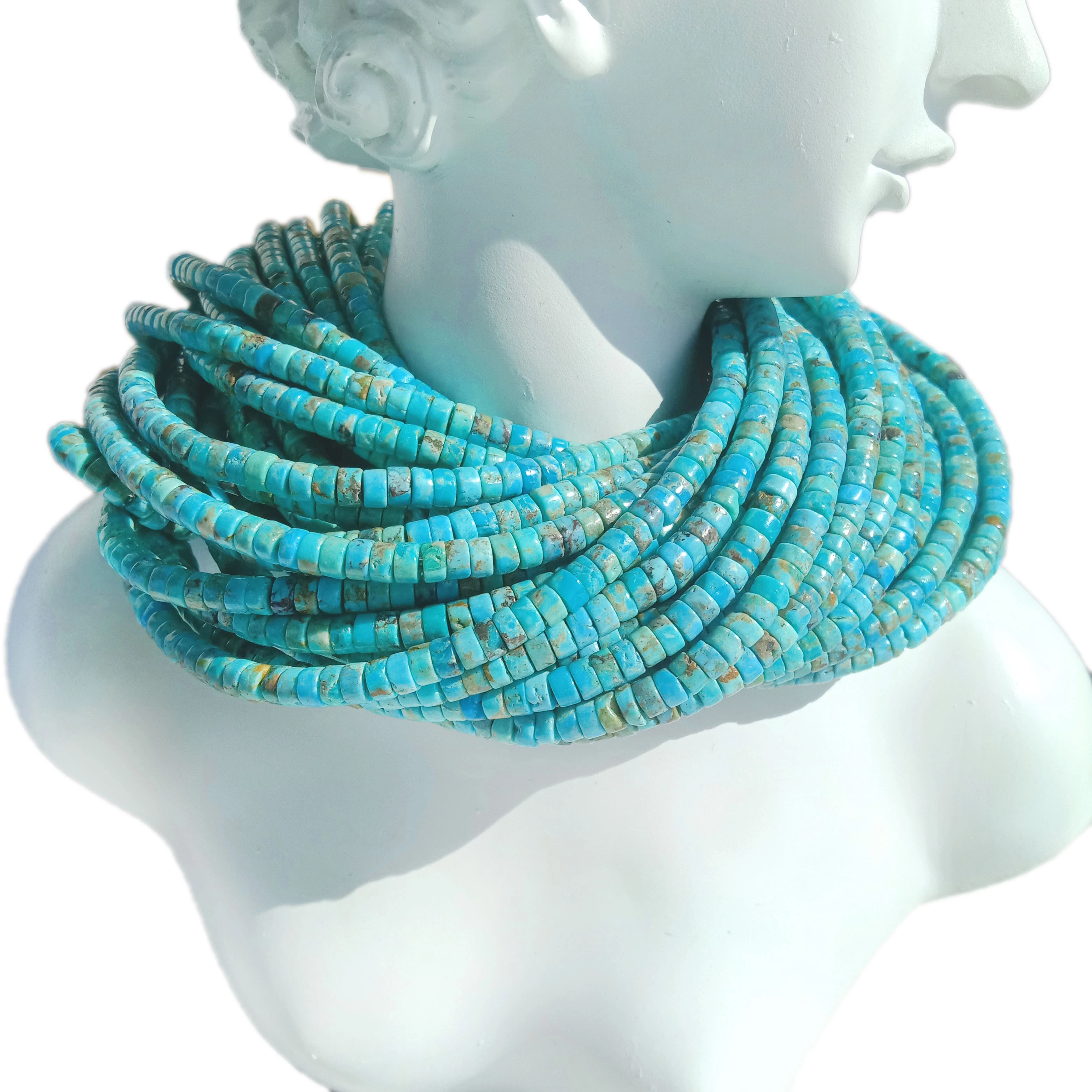 Ntuj Turquoise Heishi Tire Beads 100% ntuj pob zeb 4 hli pob zeb 16 strand dawb polished Tsim nyog los ua caj dab 1
