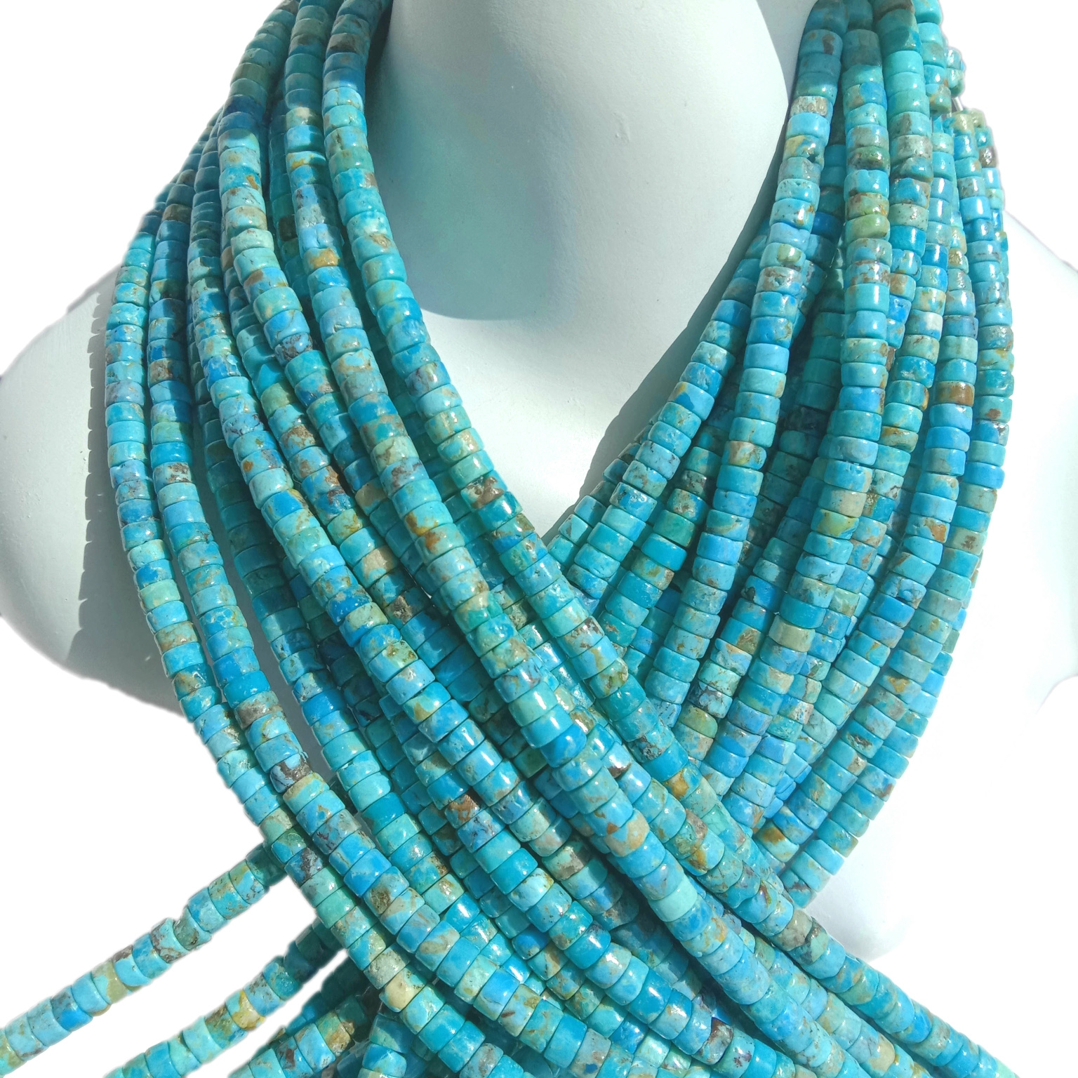 Natural Turquoise Heishi dekkjaperlur 100% náttúrusteinn 4mm steinn 16 þráður látlaus fáður Hentar til að búa til hálsmen 18