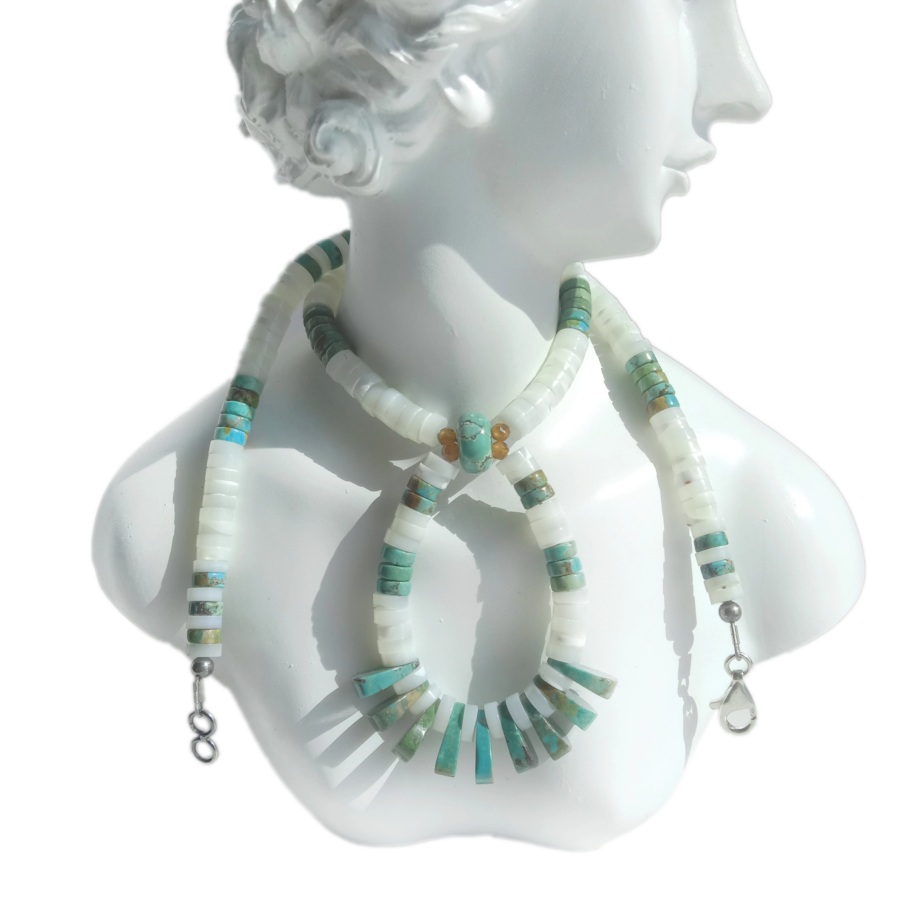 Ntuj Turquoise mop Txiv kab ntxwv mandarin Garnet 925 Sterling Silver Gemstone hlaws Dainty necklace khoom plig rau nws 1