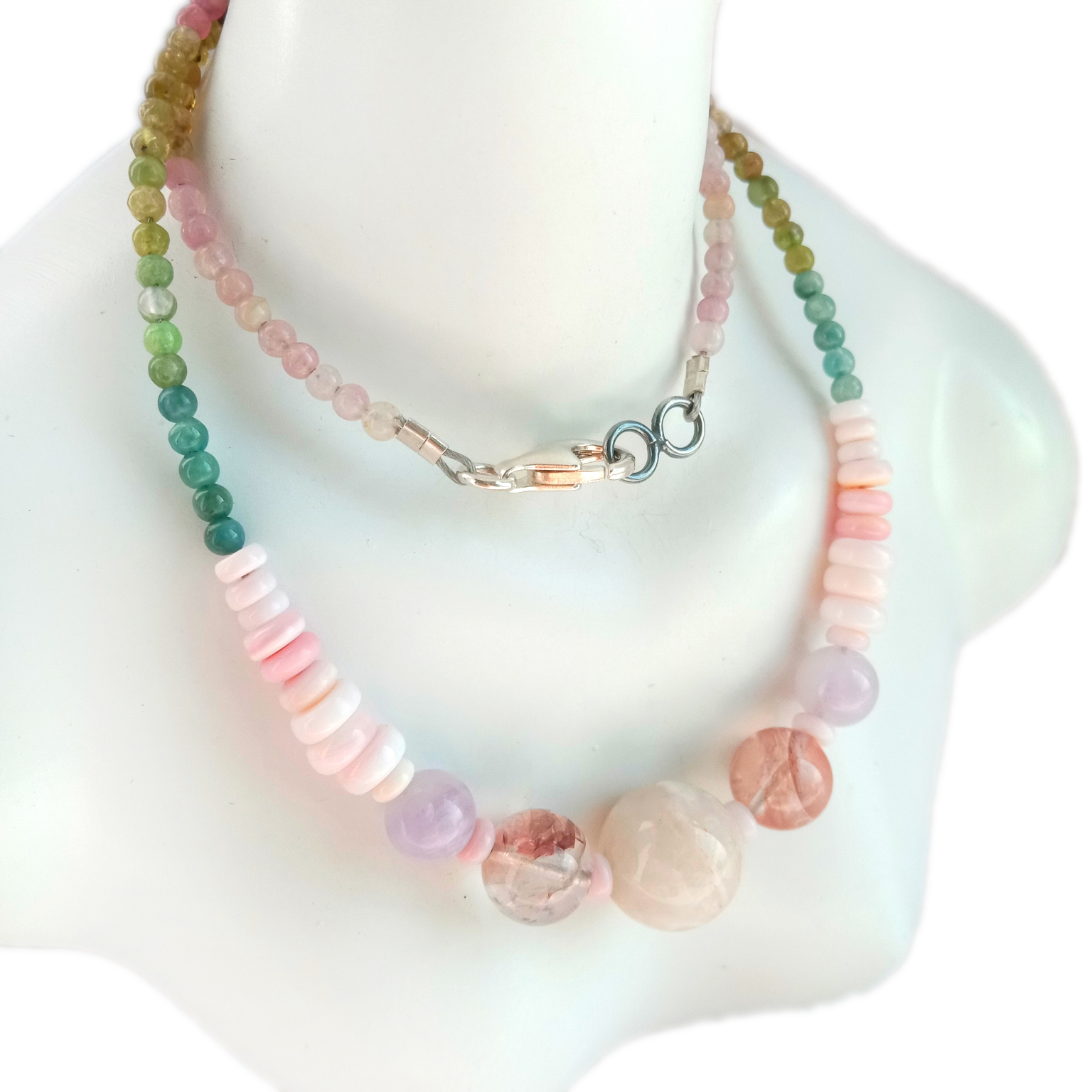 Natural Calcite Tourmaline pink see shei 925 Sterling Silver Gemstone bead necklaces wedding 14