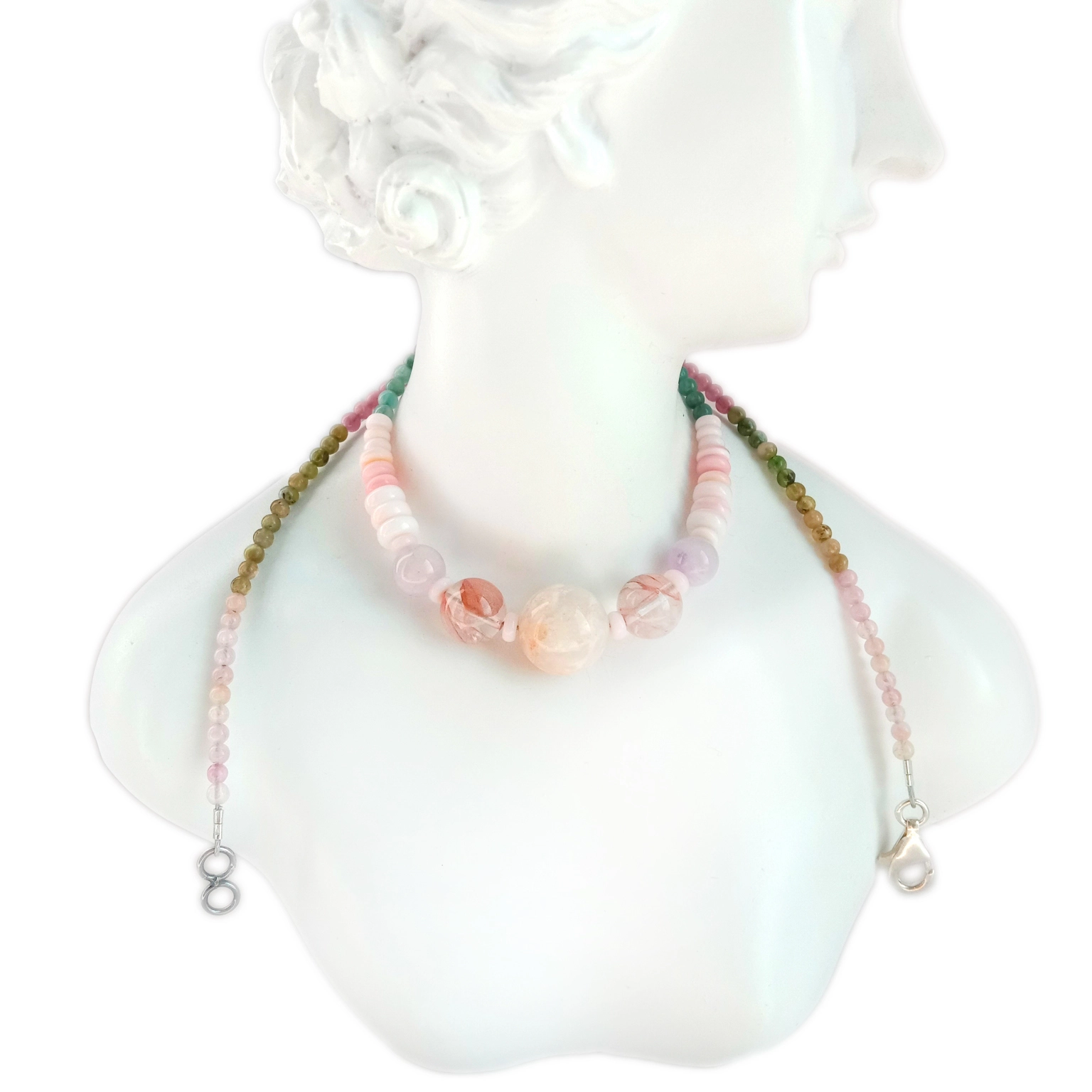 Natural Calcite Tourmaline pink see shei 925 Sterling Silver Gemstone bead necklaces wedding 1