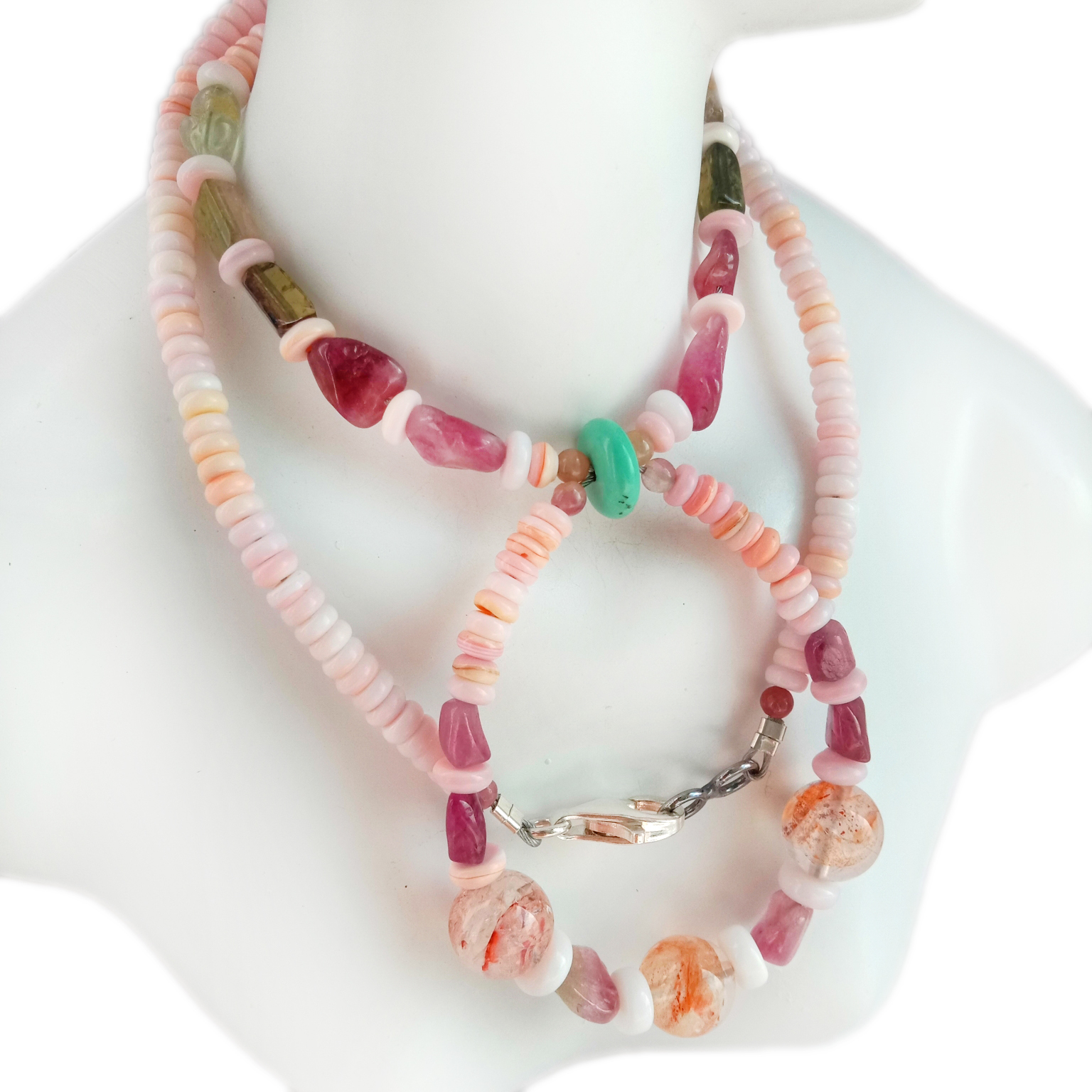 Conchiglia di mare rosa naturale Turmalina Turchese quarzo rossu 925 Sterling Silver Collane di perle di turchese matrimoniu 14