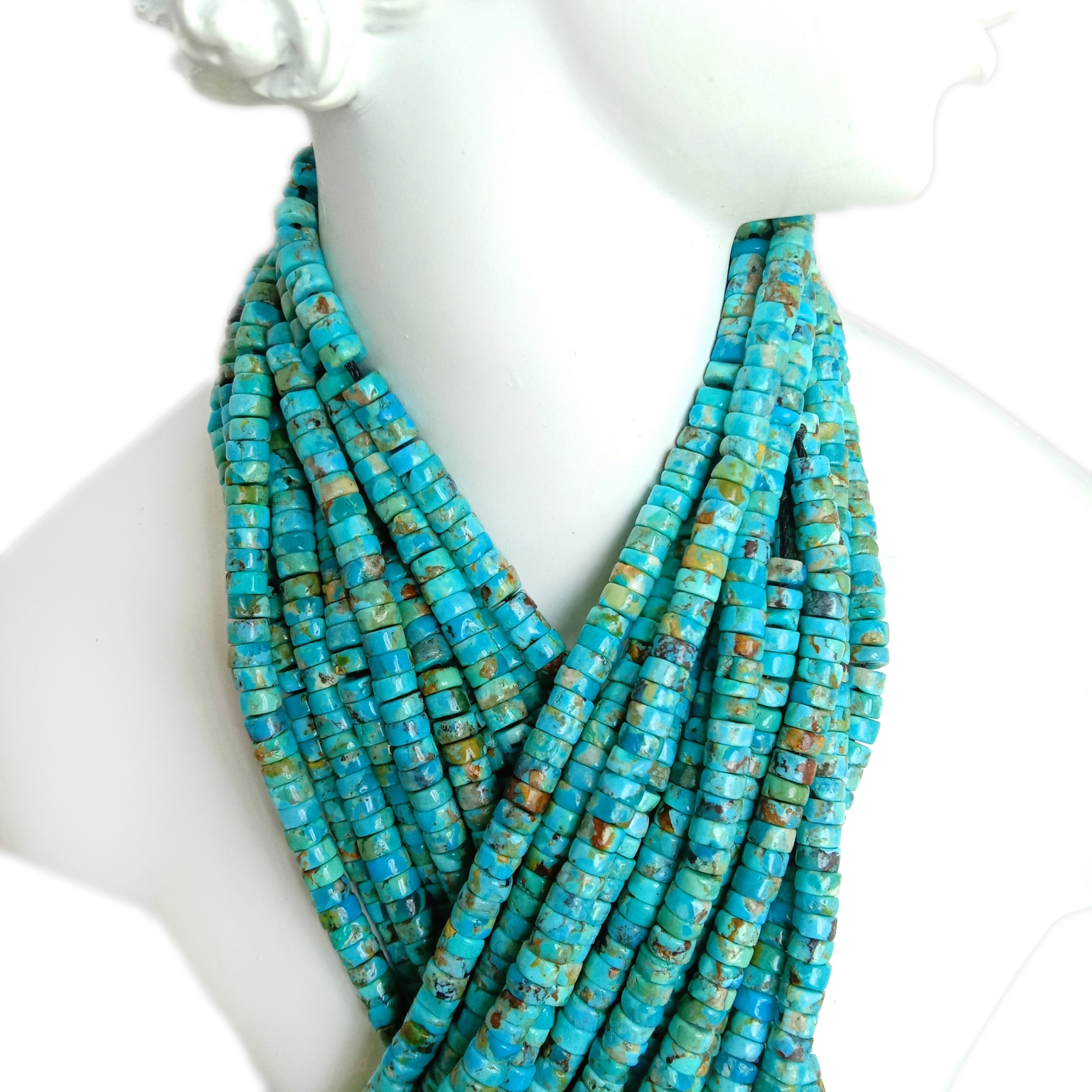 Náttúrublár Túrkís Perla 4mm Heishi Disc Rondelle Natural Bead 18