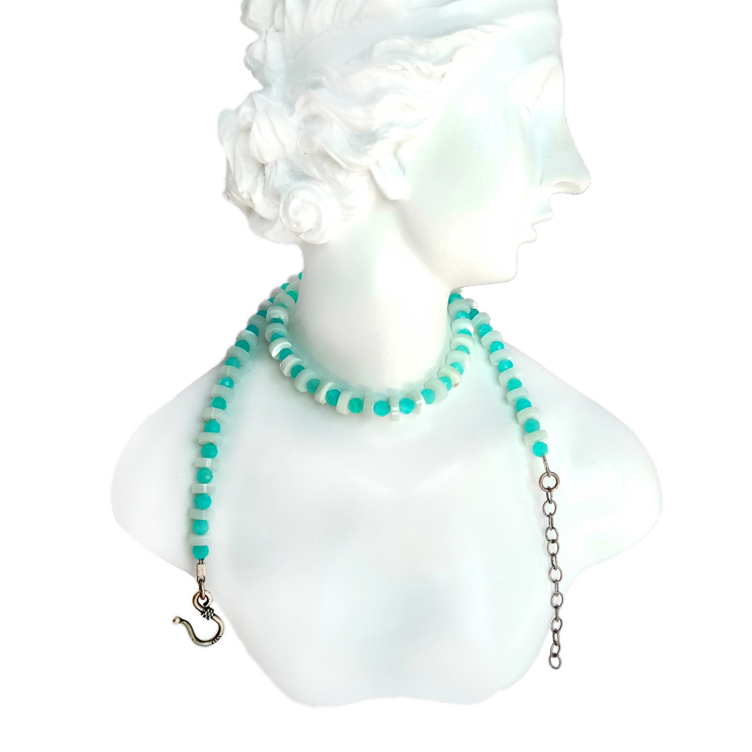 Pel alam lan Amazonite 925 Sterling Silver Kalung Fashion Minimalis Alami Sederhana Susun Kalung 1