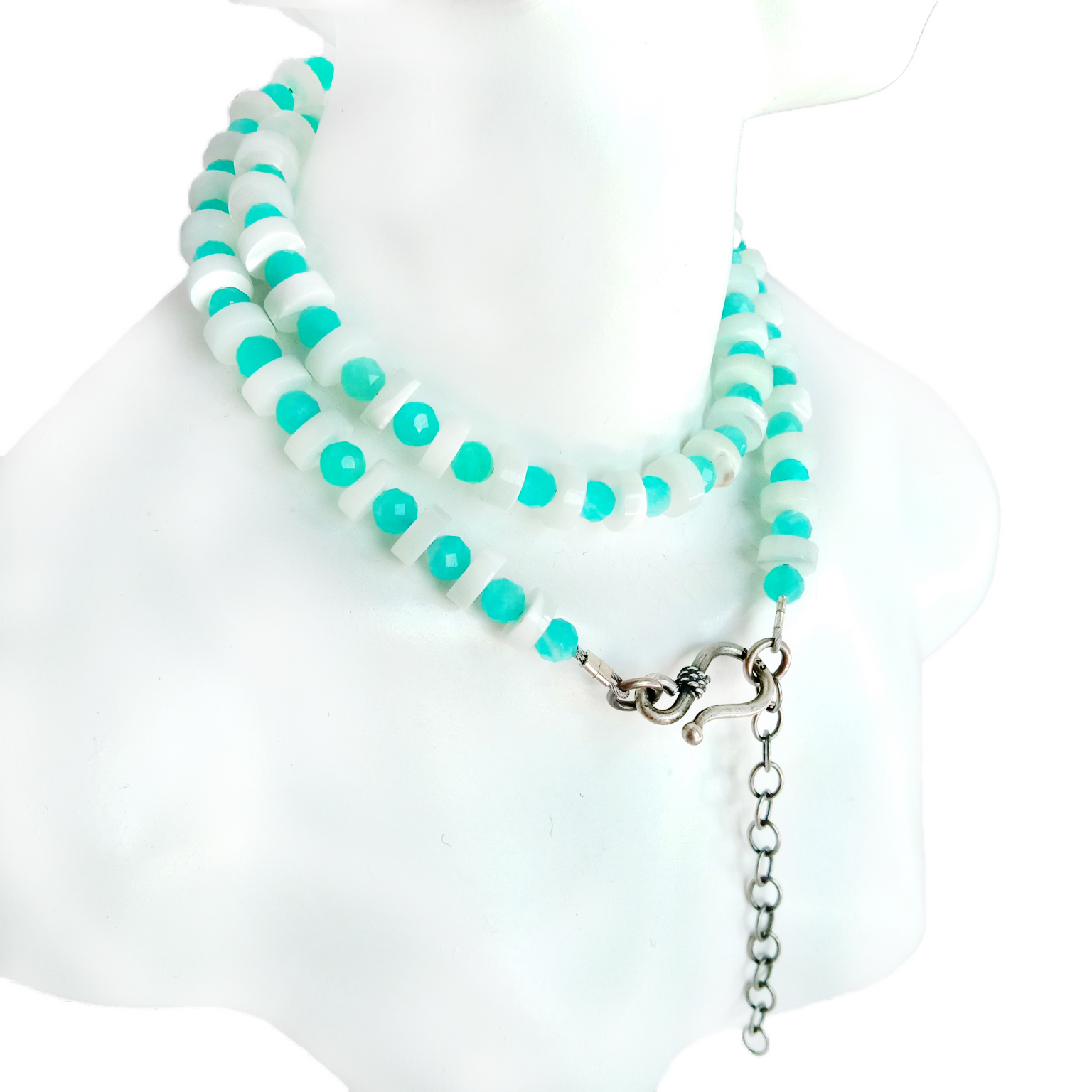 Mop asili na Amazonite 925 Sterling Silver Necklace Fashion Minimalist Natural Natural Rahisi Kuweka Mkufu 14