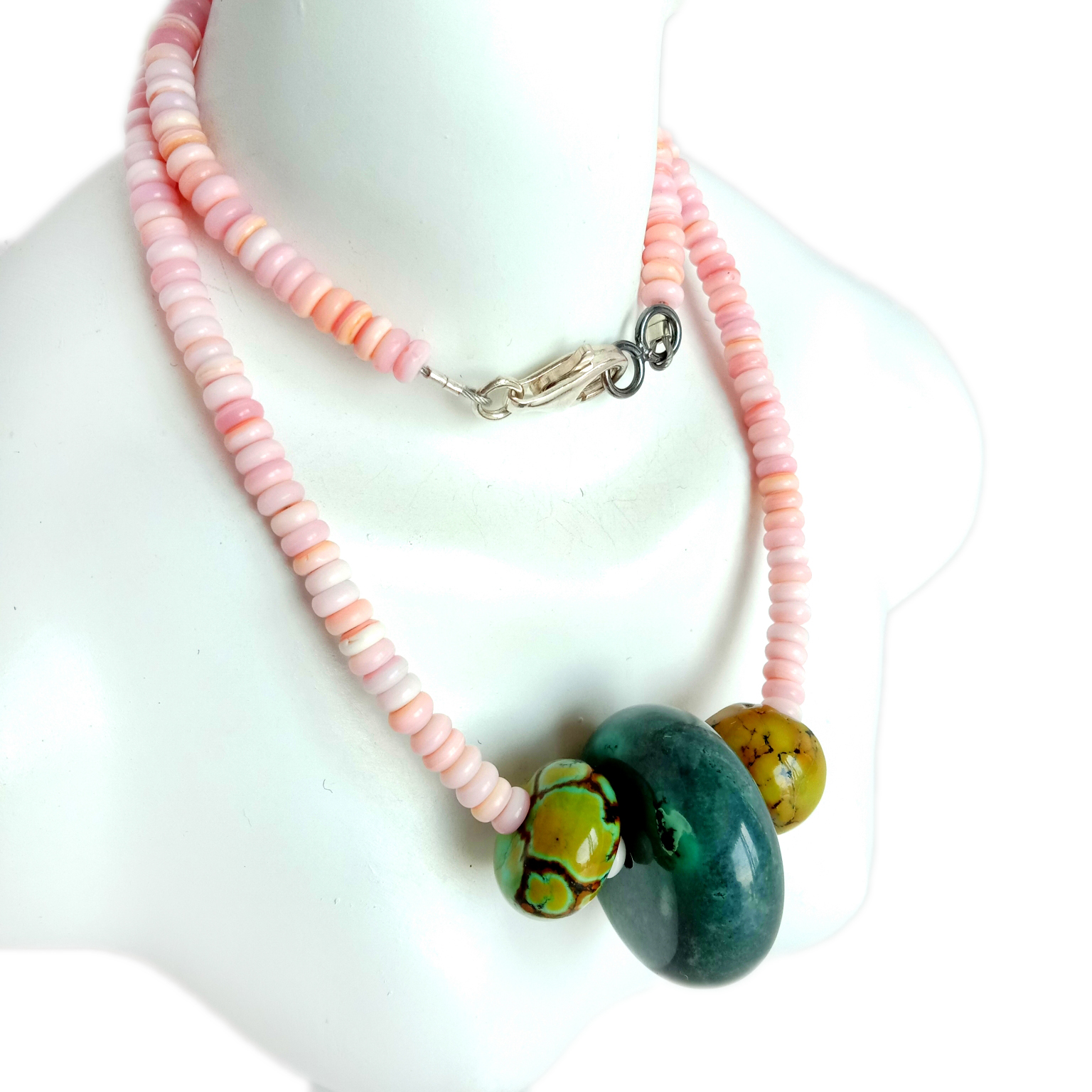 Təbii Firuzəyi çəhrayı rəngli 925 əyarlı gümüş boyunbağı Minimalist moda təbii boyunbağı 15