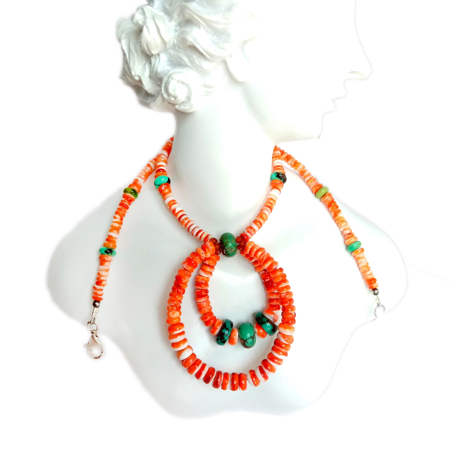 ធម្មជាតិ Turquoise spiny oyster 925 Sterling Silver Necklace Ivory Round Necklace Fashion Minimalist 1