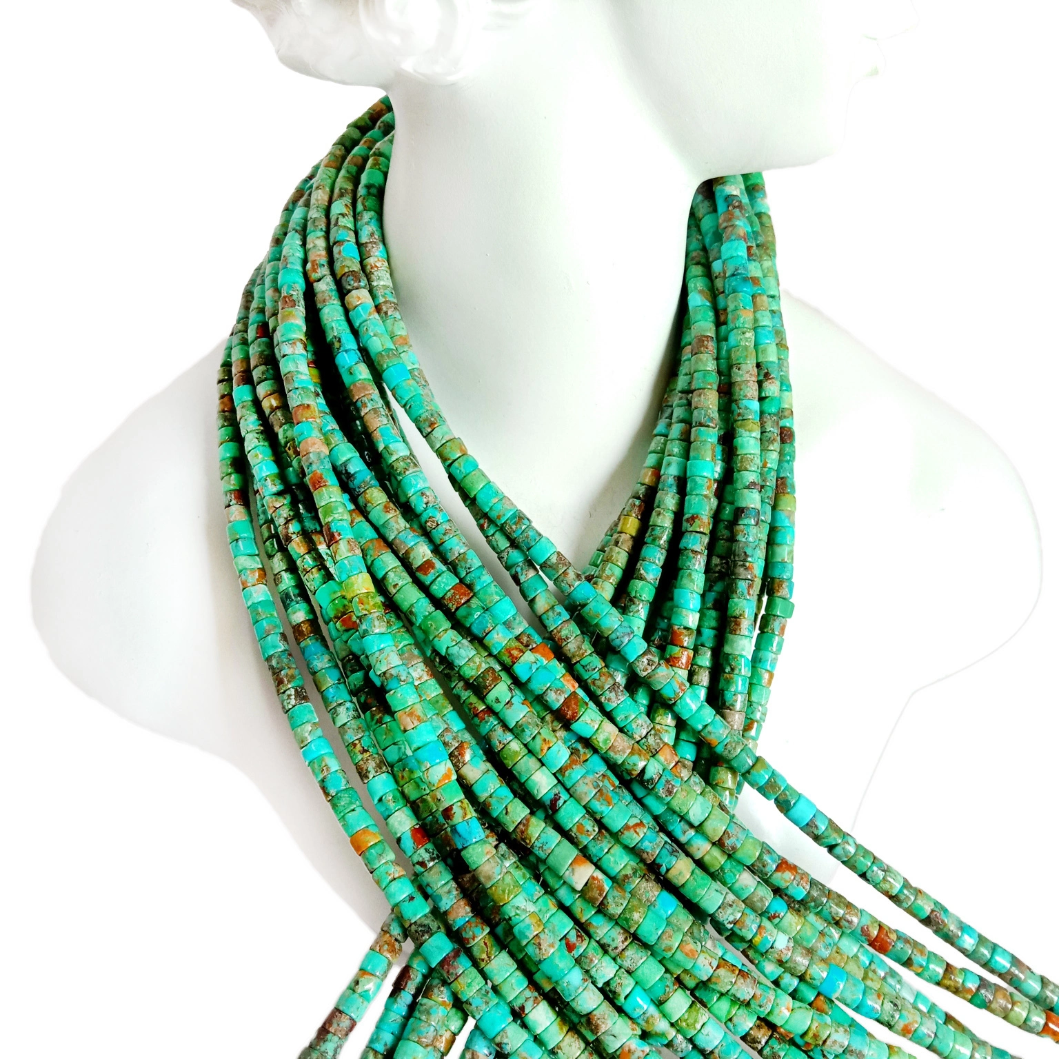 Ntuj 3 hli Turquoise heishi hlaws xiav Precious Gemstones 1