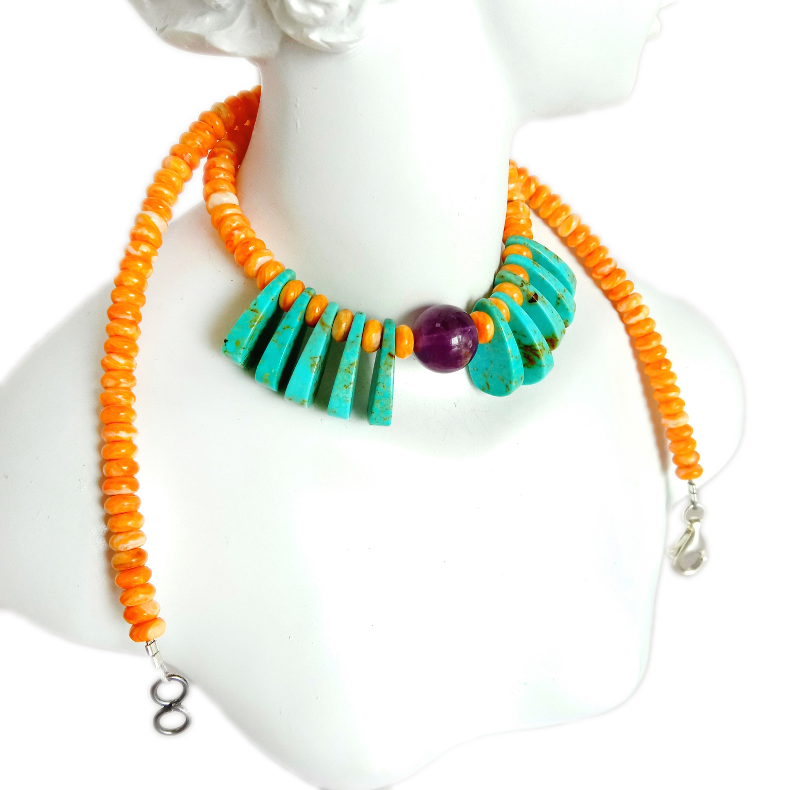 Природна тиркизна шилеста остриги Аметрин 925 Сребро рачно изработен скапоцен камен Ѓердан оригинален накит 15