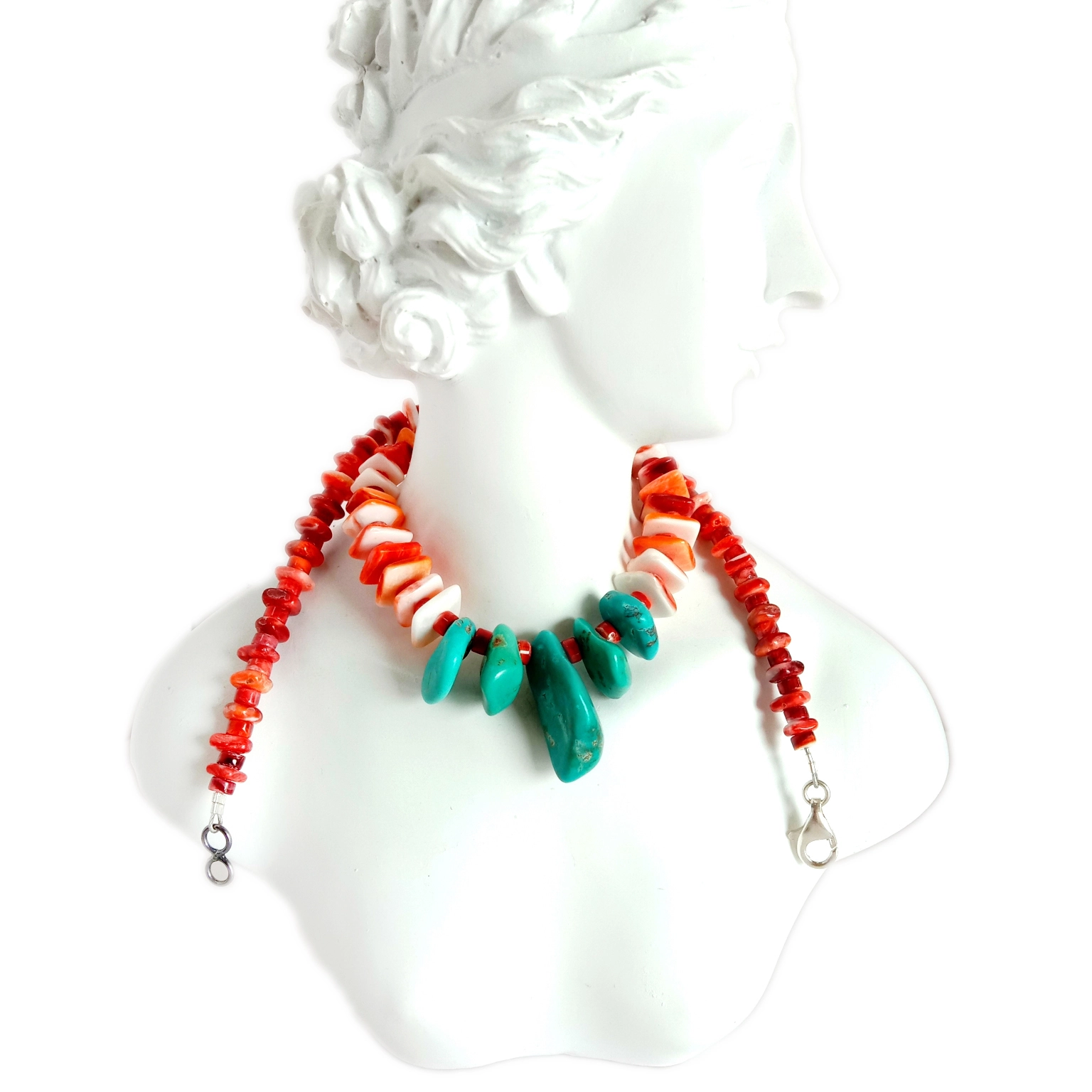 Ntuj Turquoise spiny oyster 925 Sterling Silver xuas tes ua gemstone Pob zeb Necklace tiag jewellery 1