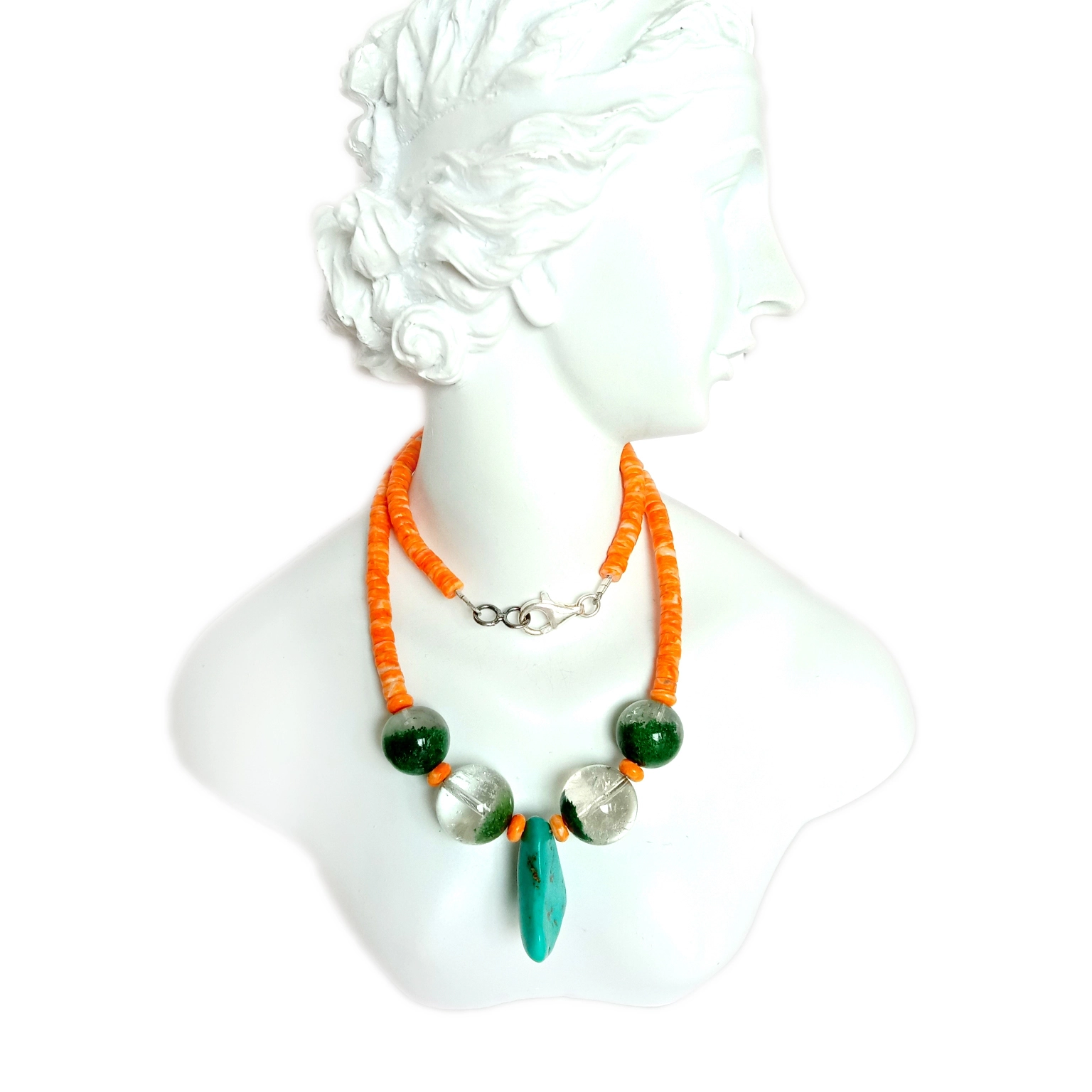 Natuurlike Turkoois stekelrige oester Ghost fantoomkwarts 925 Sterling Silwer handgemaakte edelsteen Stones Ketting 1