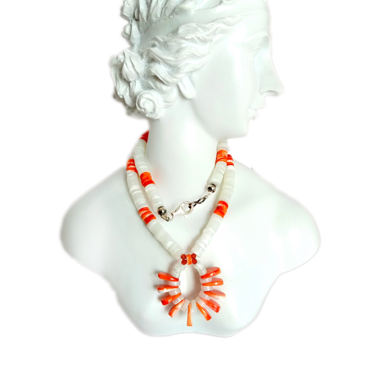 Ntuj mop thiab spiny oyster 925 Sterling Silver xuas tes ua gemstone Pob zeb Necklace 1
