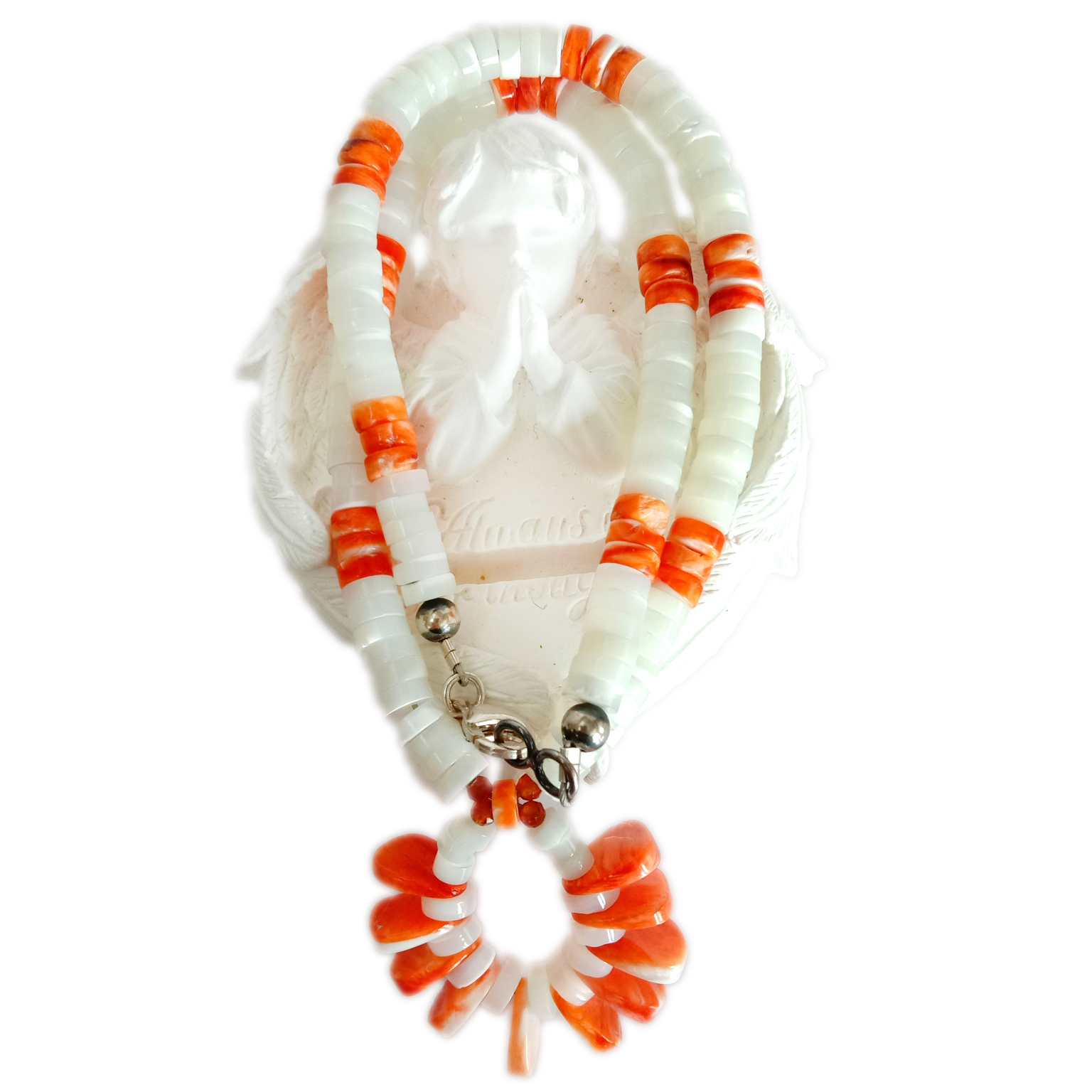 Ntuj mop thiab spiny oyster 925 Sterling Silver xuas tes ua gemstone Pob zeb Necklace 14