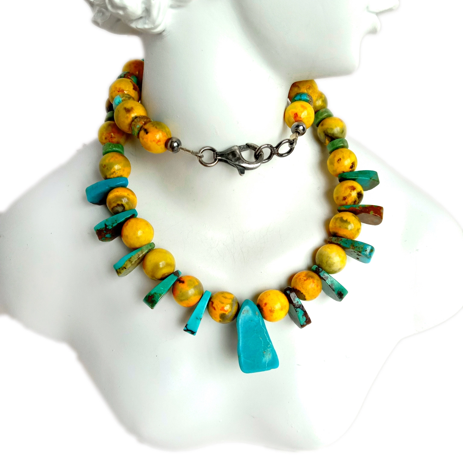 Nyuki Asilia wa Turquoise na Bumble 925 Sterling Silver Gemstone Jiwe la Shanga Mkufu 1